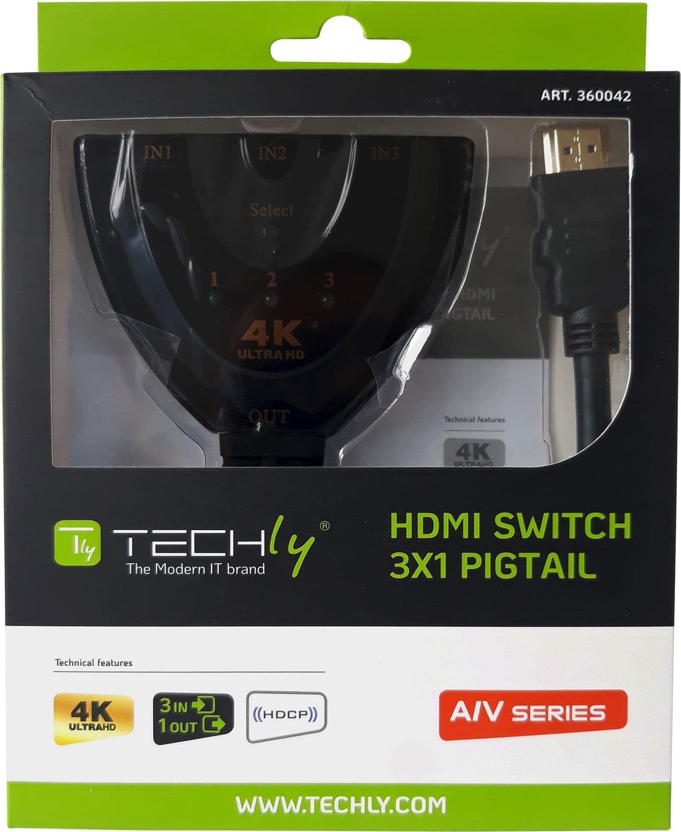 Switch HDMI 3x1 Pigtail 4Kx2K 3 In 1 Out Compatto - 6