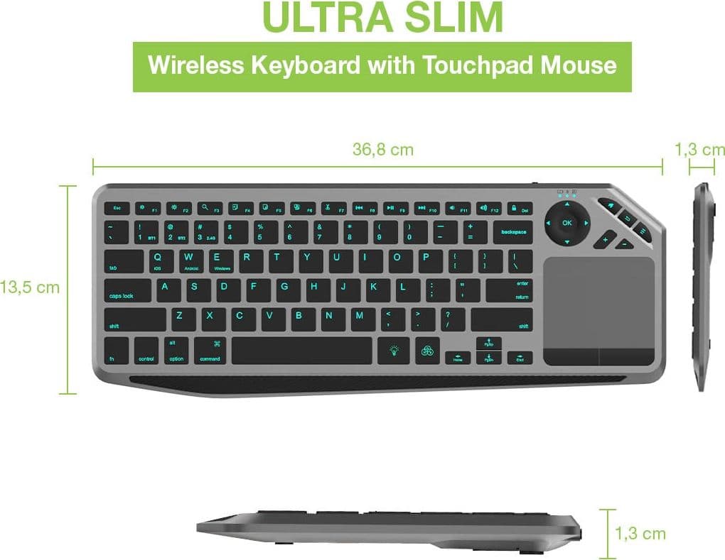 Tastiera Wireless Dual Mode Bluetooth & 2.4G per Smart TV Retroilluminata con Touchpad - 4