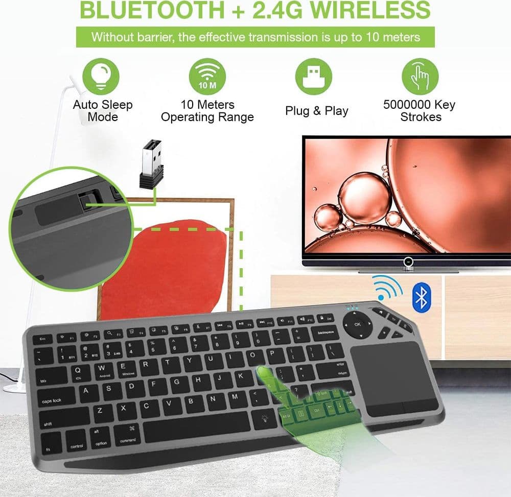Tastiera Wireless Dual Mode Bluetooth & 2.4G per Smart TV Retroilluminata con Touchpad - 5