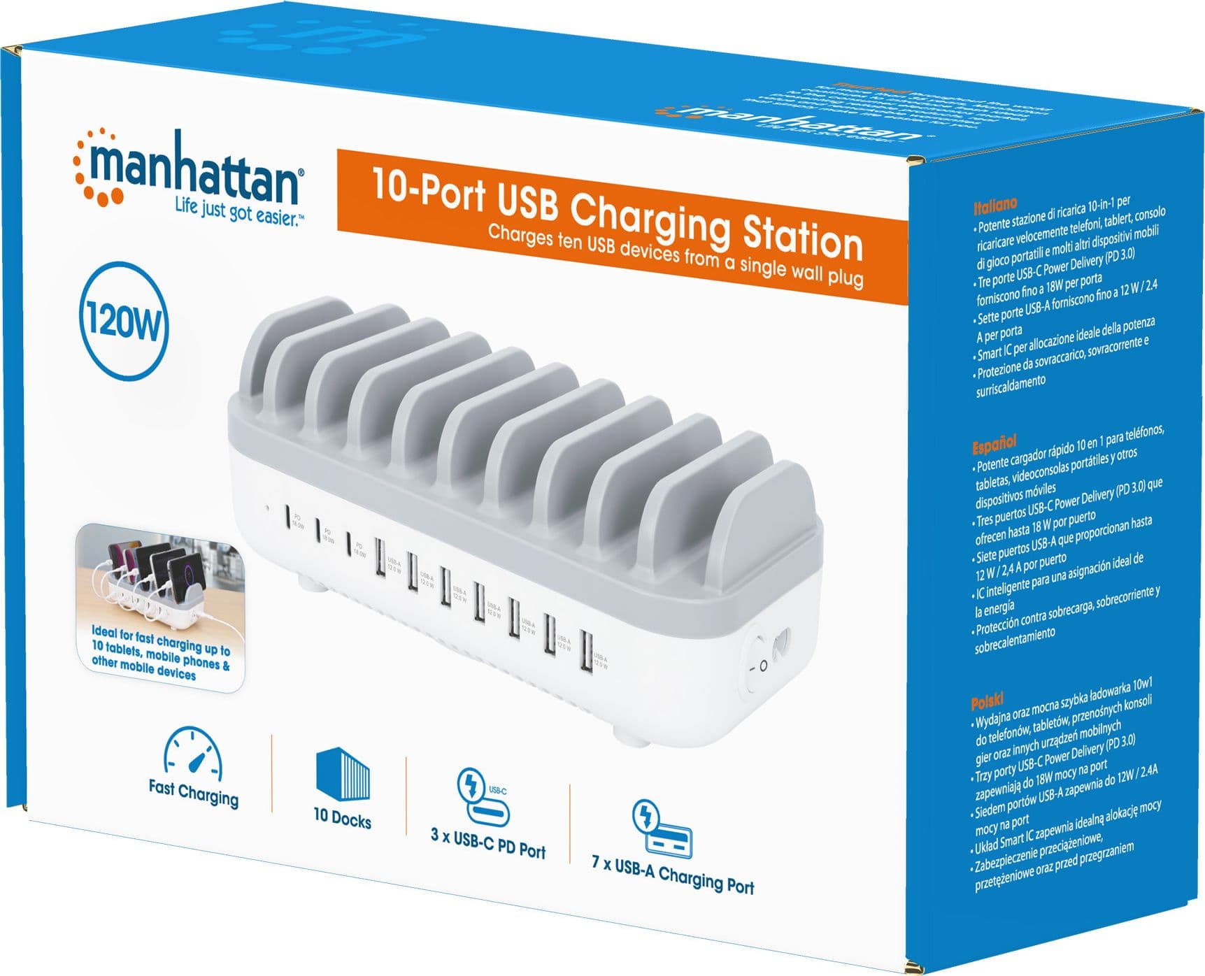 Docking Station Stazione di Ricarica 10 Porte USB 120W - 2