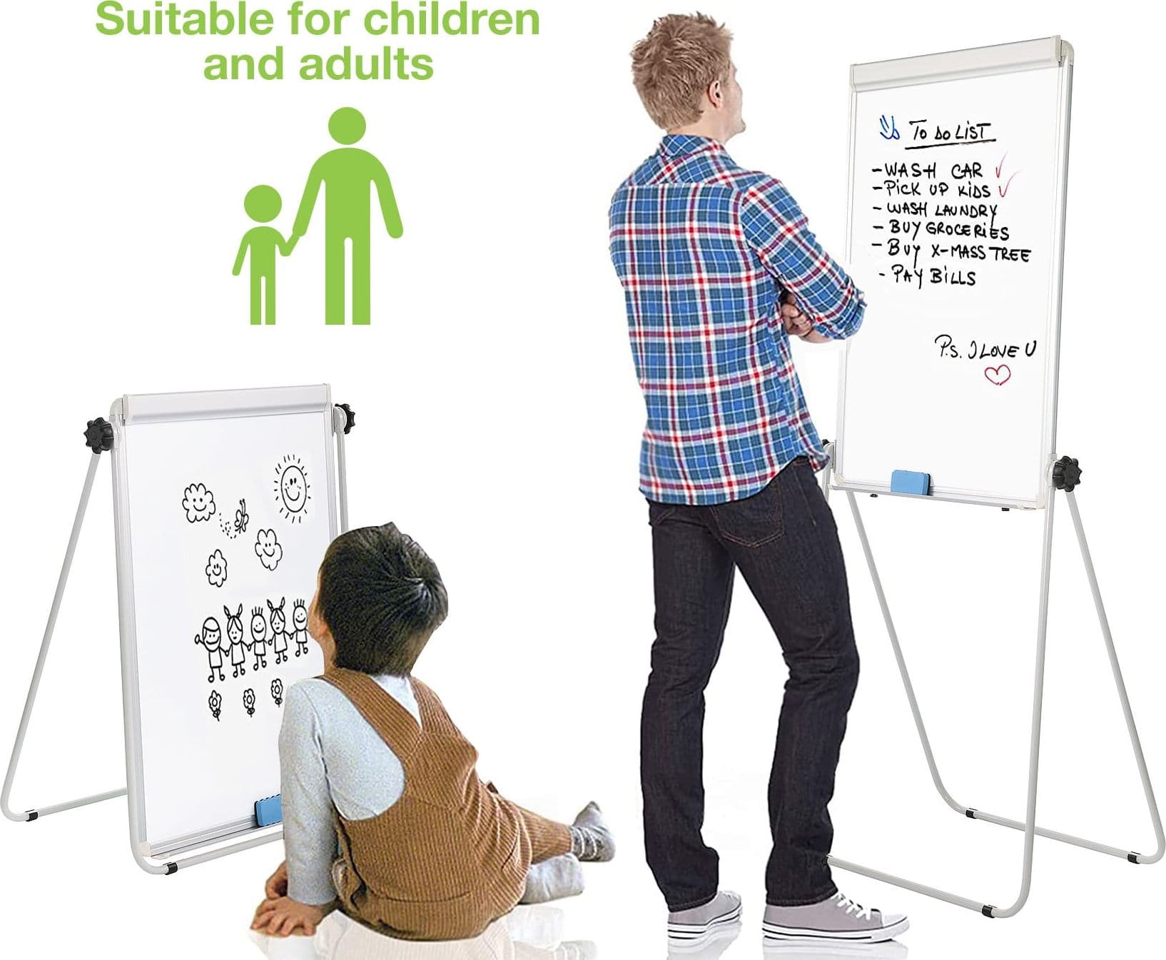 Lavagna Magnetica Bifacciale Flipchart Portatile 70x100 cm con Supporto - 3