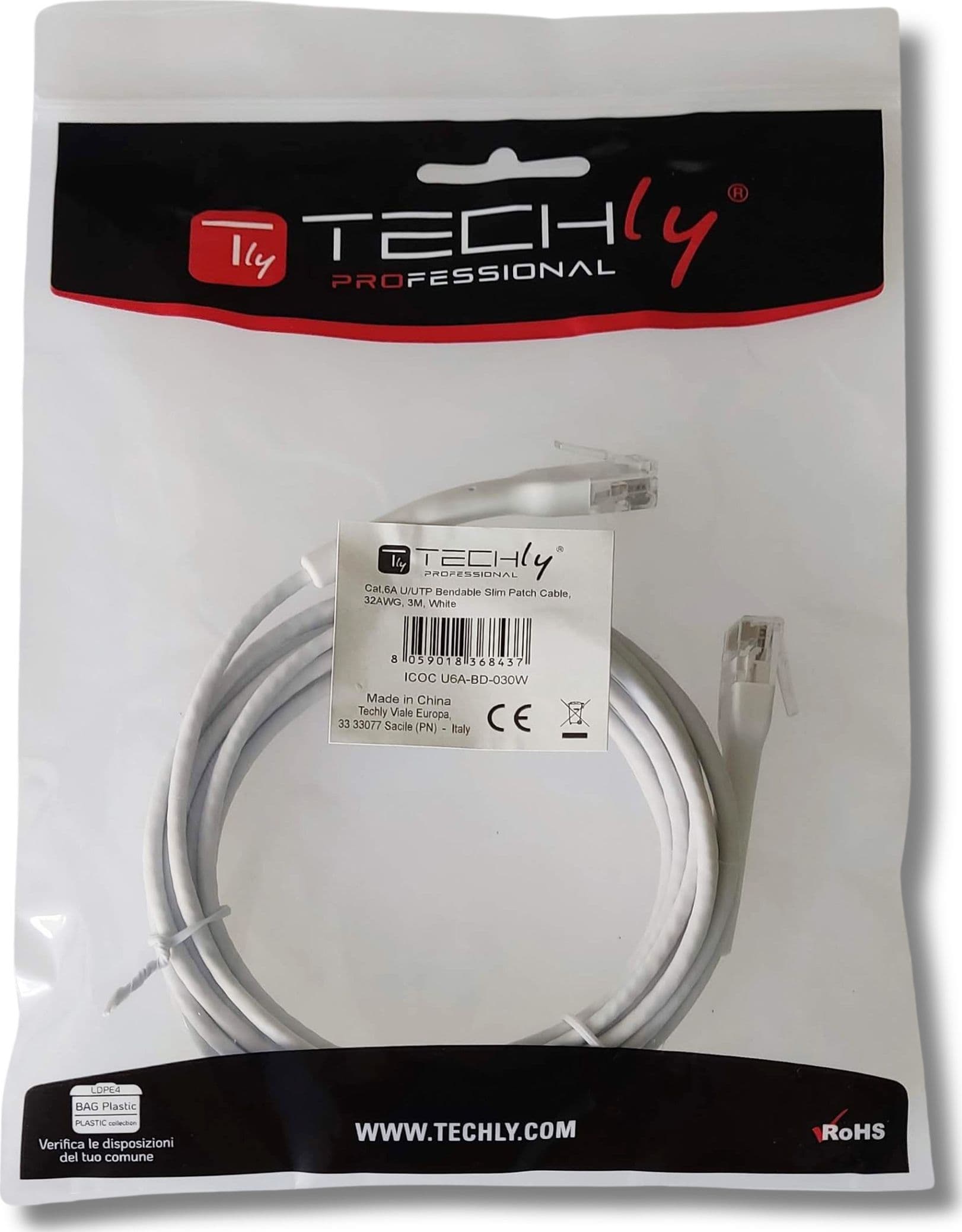 Cavo Slim Patch di Rete Pieghevole in Rame Cat.6A U/UTP 5m Bianco - 10