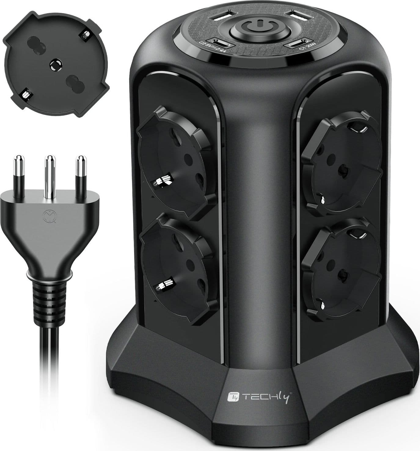 Multipresa da Tavolo a Torretta Salvaspazio 8 Posti Italiana Bipasso / Schuko 2 USB-A e 2 USB-C&trade - 10