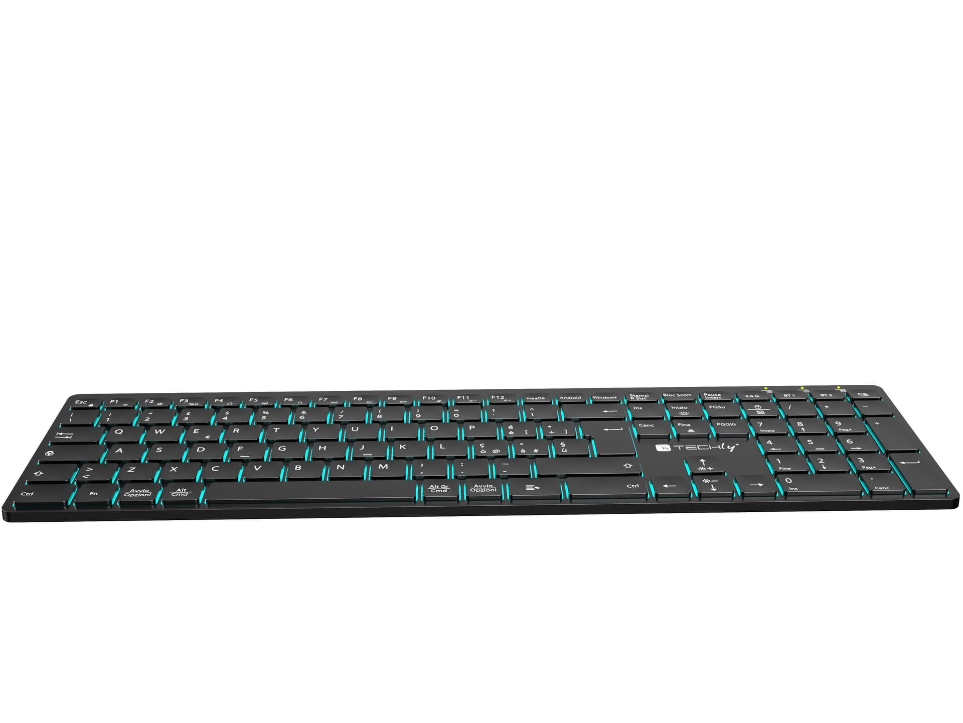 Tastiera Ultrasottile Wireless 2.4G + 2 BT Ricaricabile con Retroilluminazione, Nero - 4