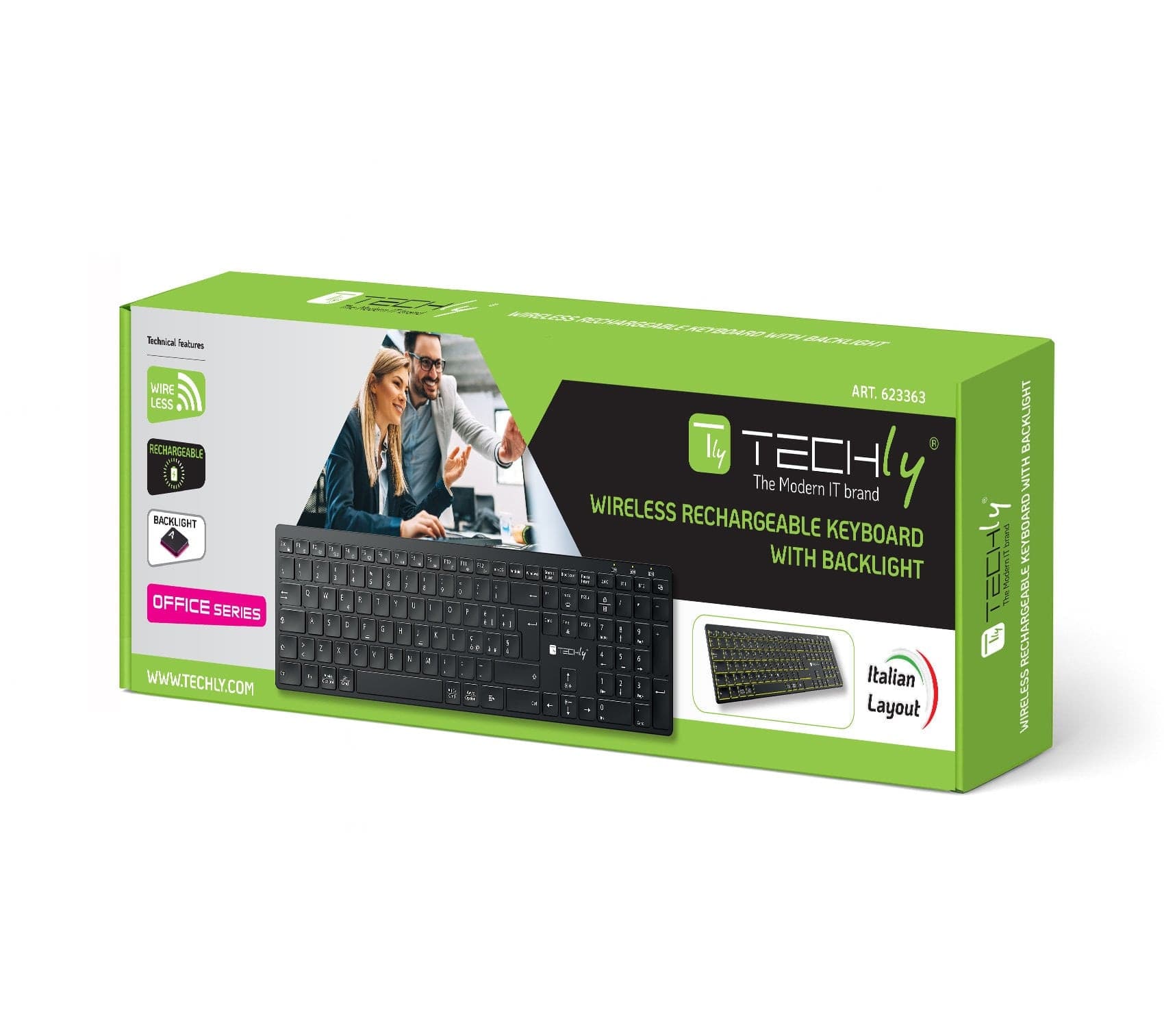 Tastiera Ultrasottile Wireless 2.4G + 2 BT Ricaricabile con Retroilluminazione, Nero - 6