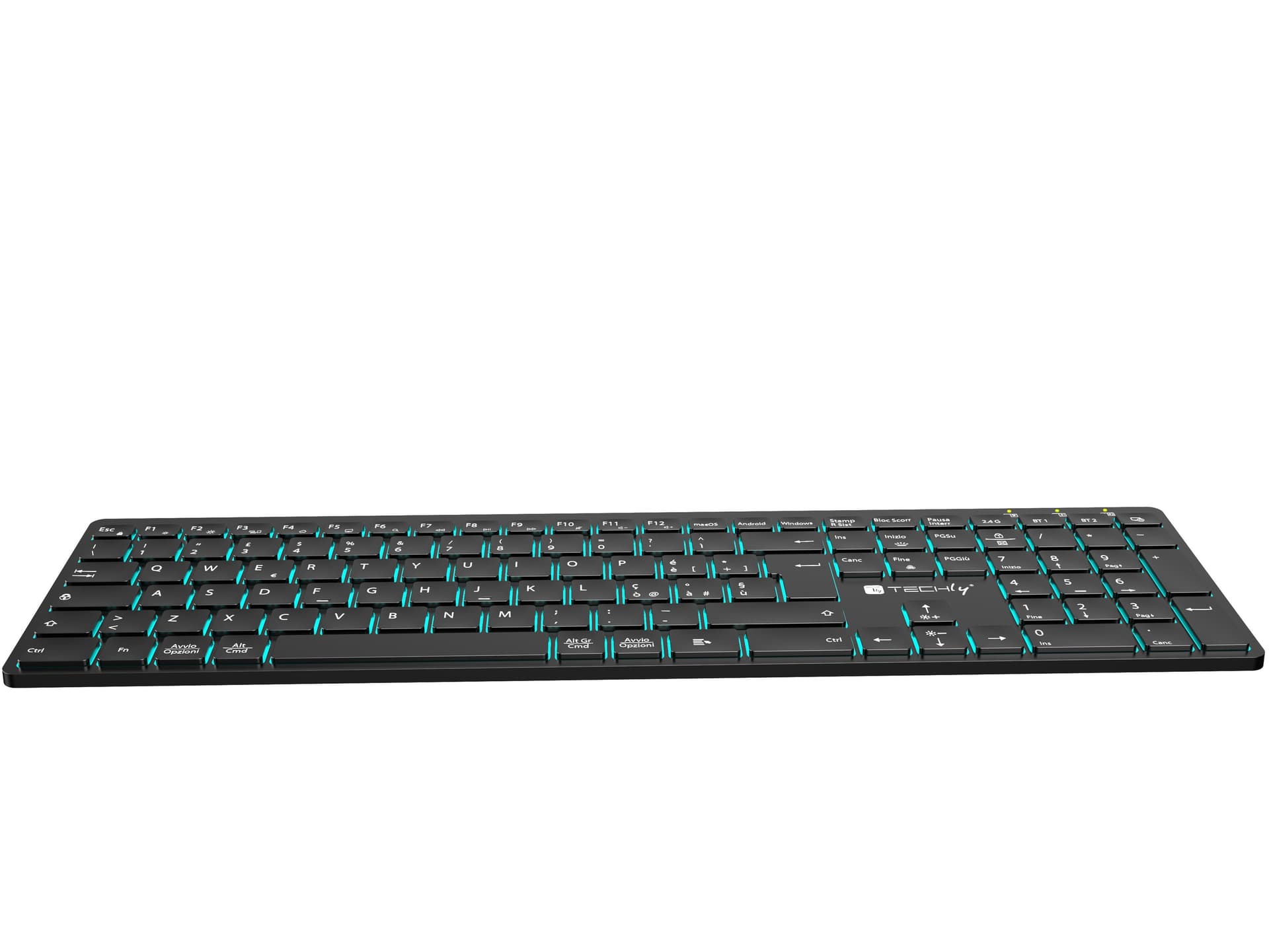 Tastiera Ultrasottile Wireless 2.4G + 2 BT Ricaricabile con Retroilluminazione, Nero - 10