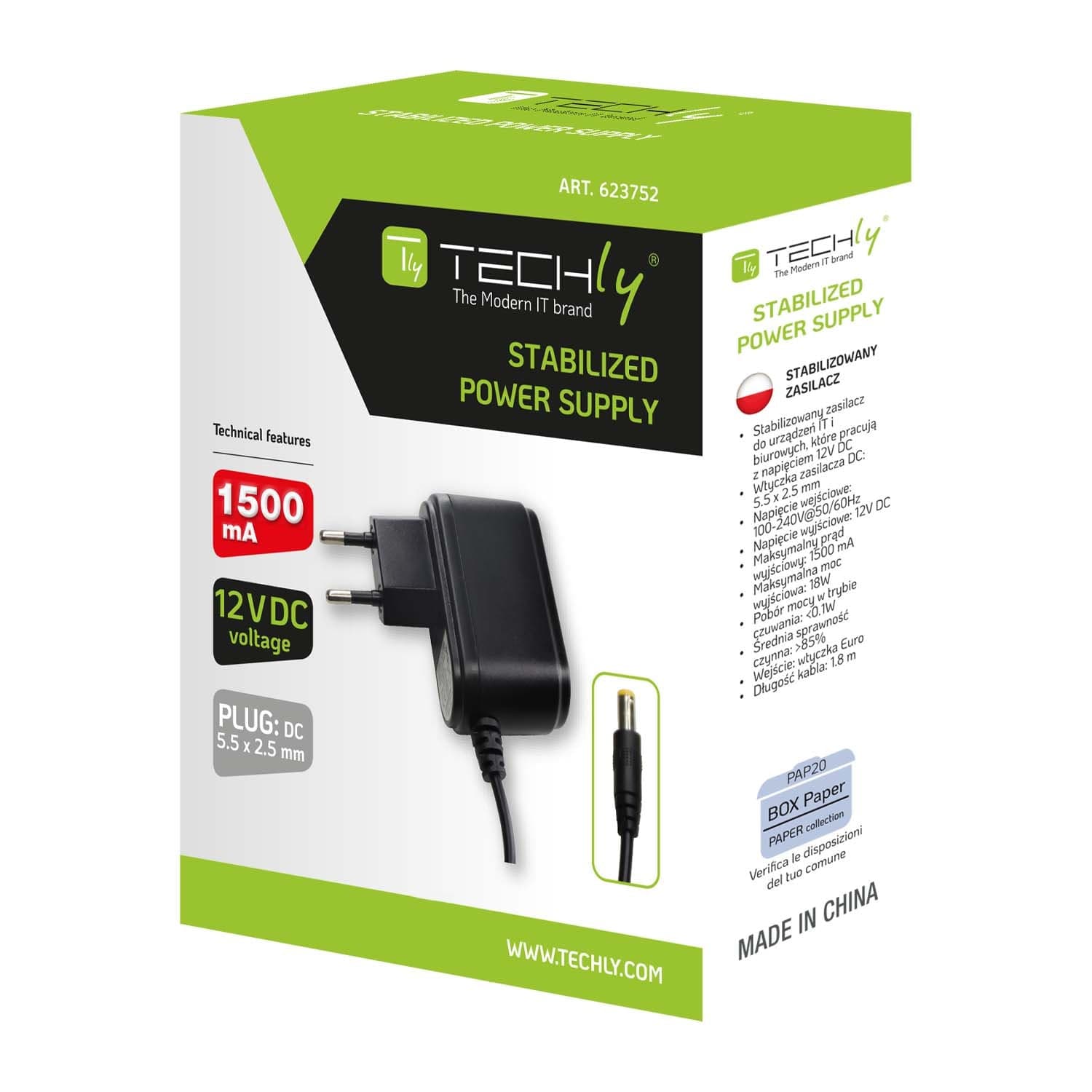 Alimentatore Stabilizzato 12V 1500mA Plug 5.5 x 2.5 mm Nero - 2