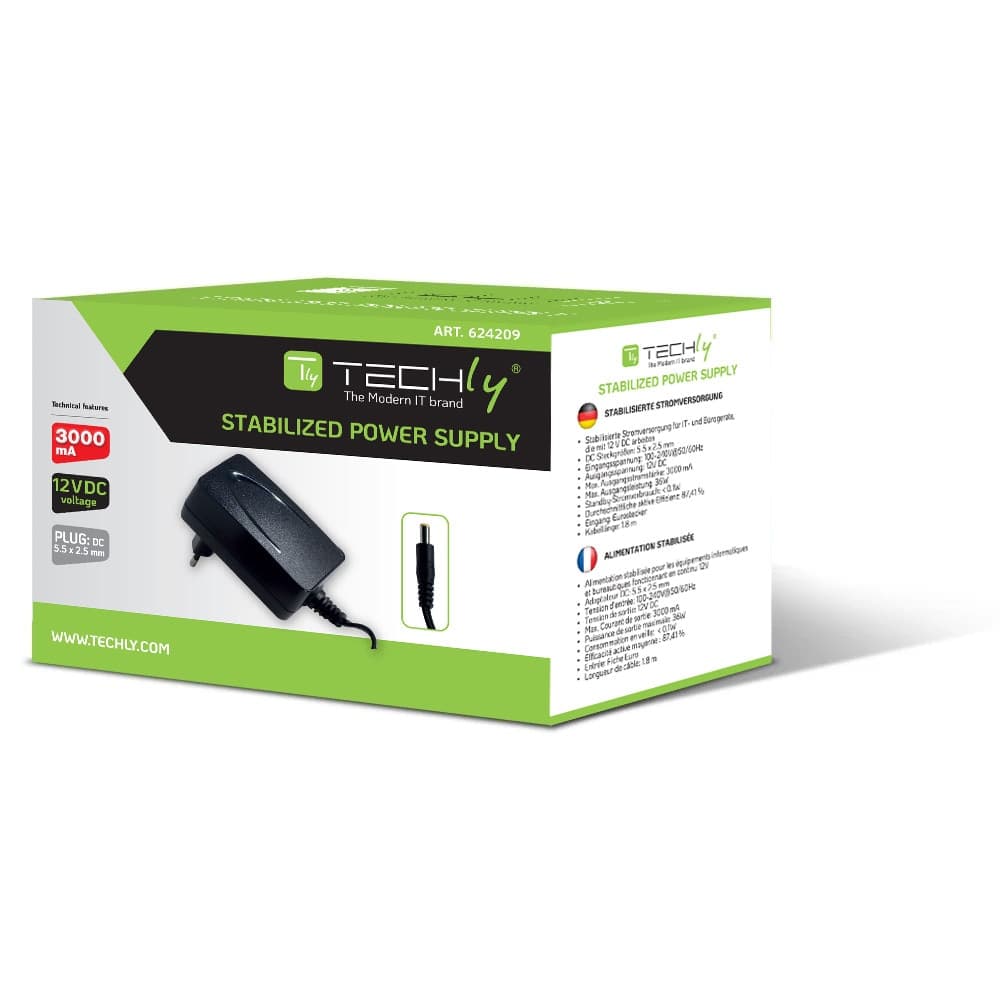 Alimentatore Switching 12V 3000mA Plug 5.5 x 2.5 mm Nero - 2