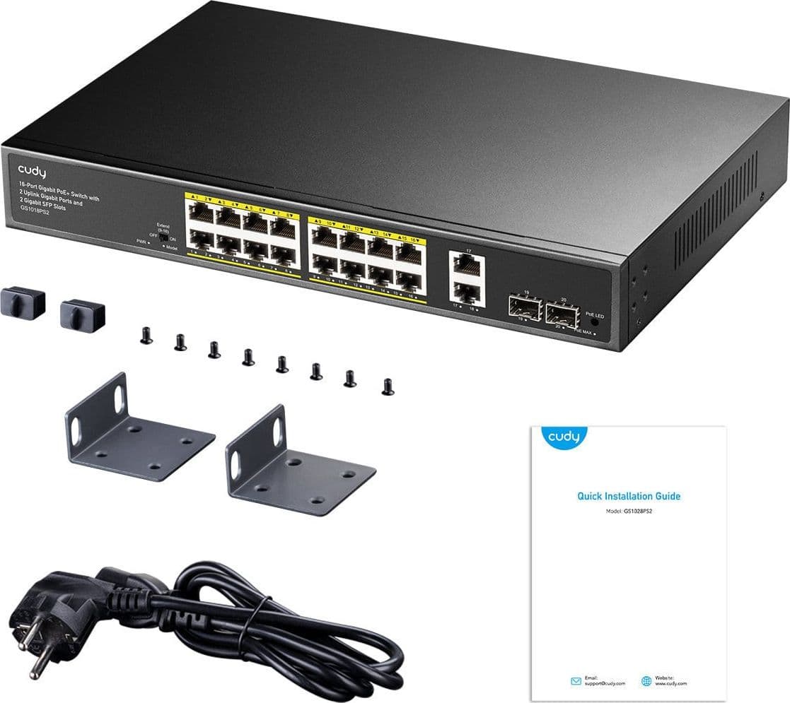 Switch Gigabit PoE+ 16 Porte con 2 Uplink GBE e 2 Gigabit SFP, GS1018PS2 Nero - 5
