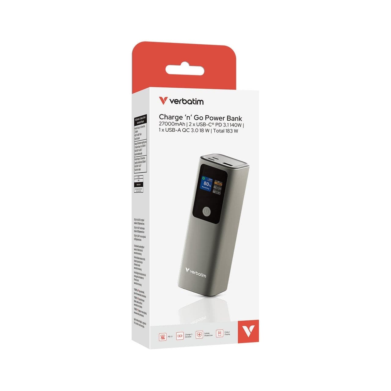 Power Bank 27000mAh 1x USB-A 2x USB-C&trade con TFT Display, PD 3.1 140W - 2