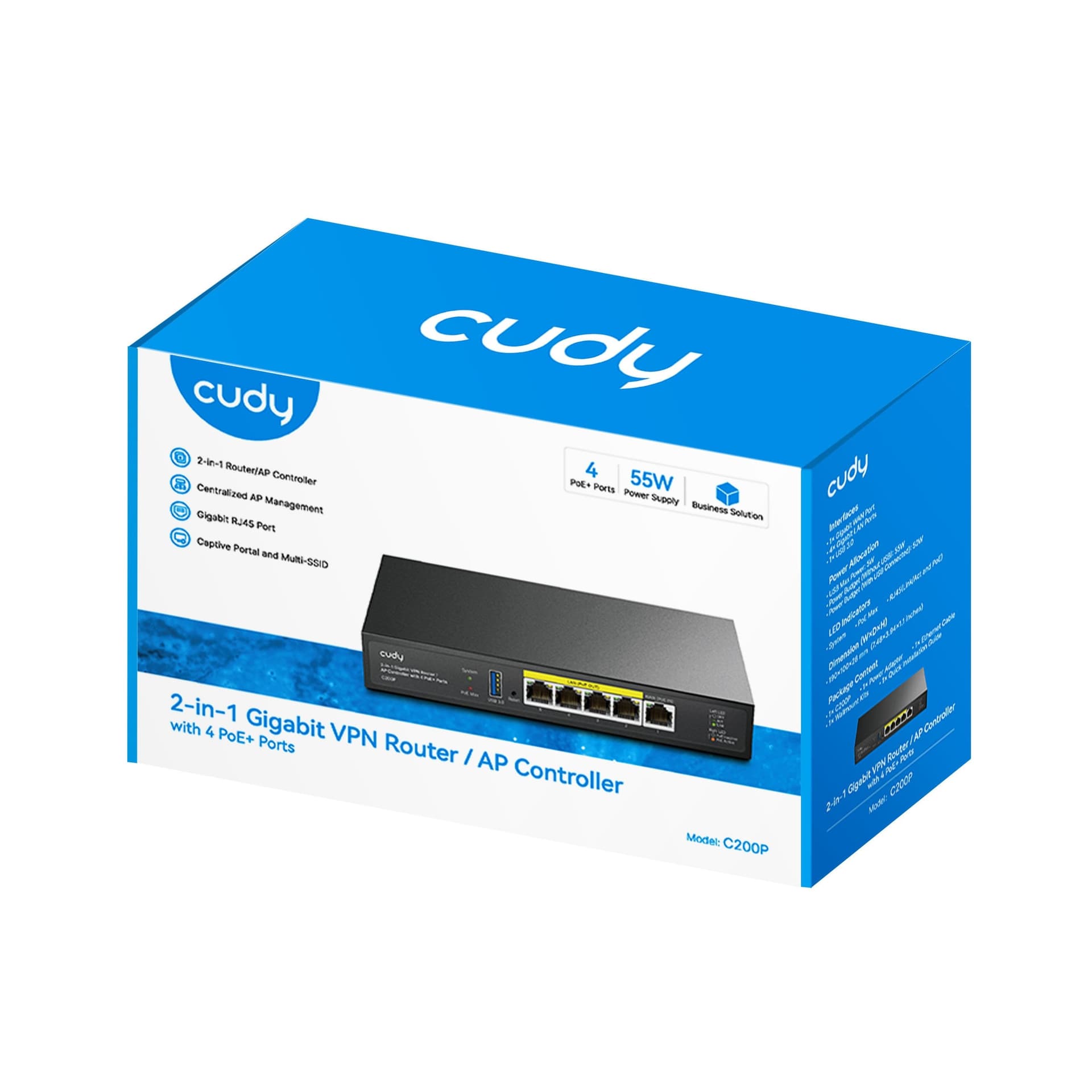 Router 2in1 SMB VPN / AP Controller con 4 Porte PoE+, C200P - 2