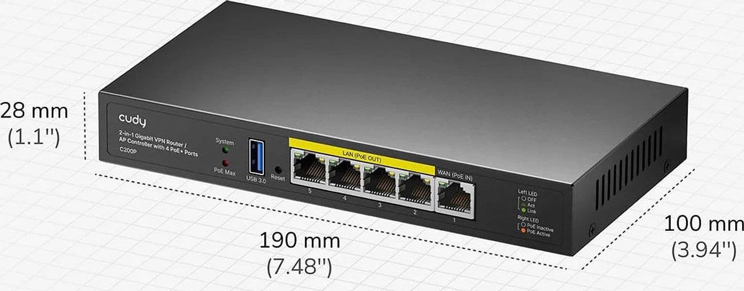 Router 2in1 SMB VPN / AP Controller con 4 Porte PoE+, C200P - 3
