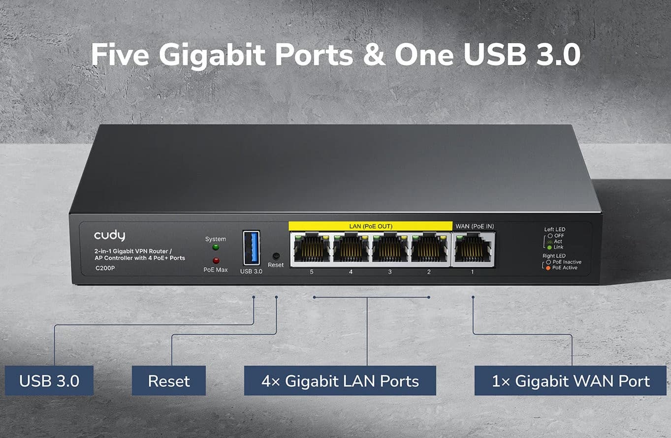 Router 2in1 SMB VPN / AP Controller con 4 Porte PoE+, C200P - 6