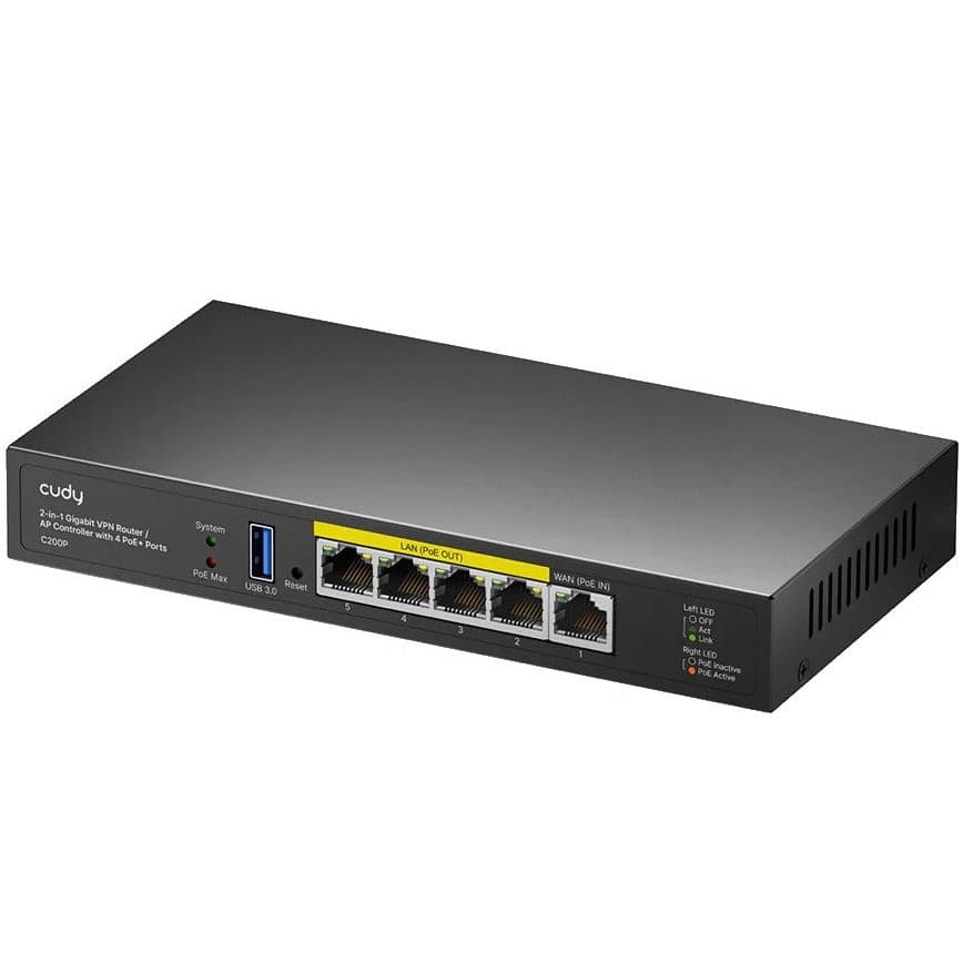 Router 2in1 SMB VPN / AP Controller con 4 Porte PoE+, C200P - 8