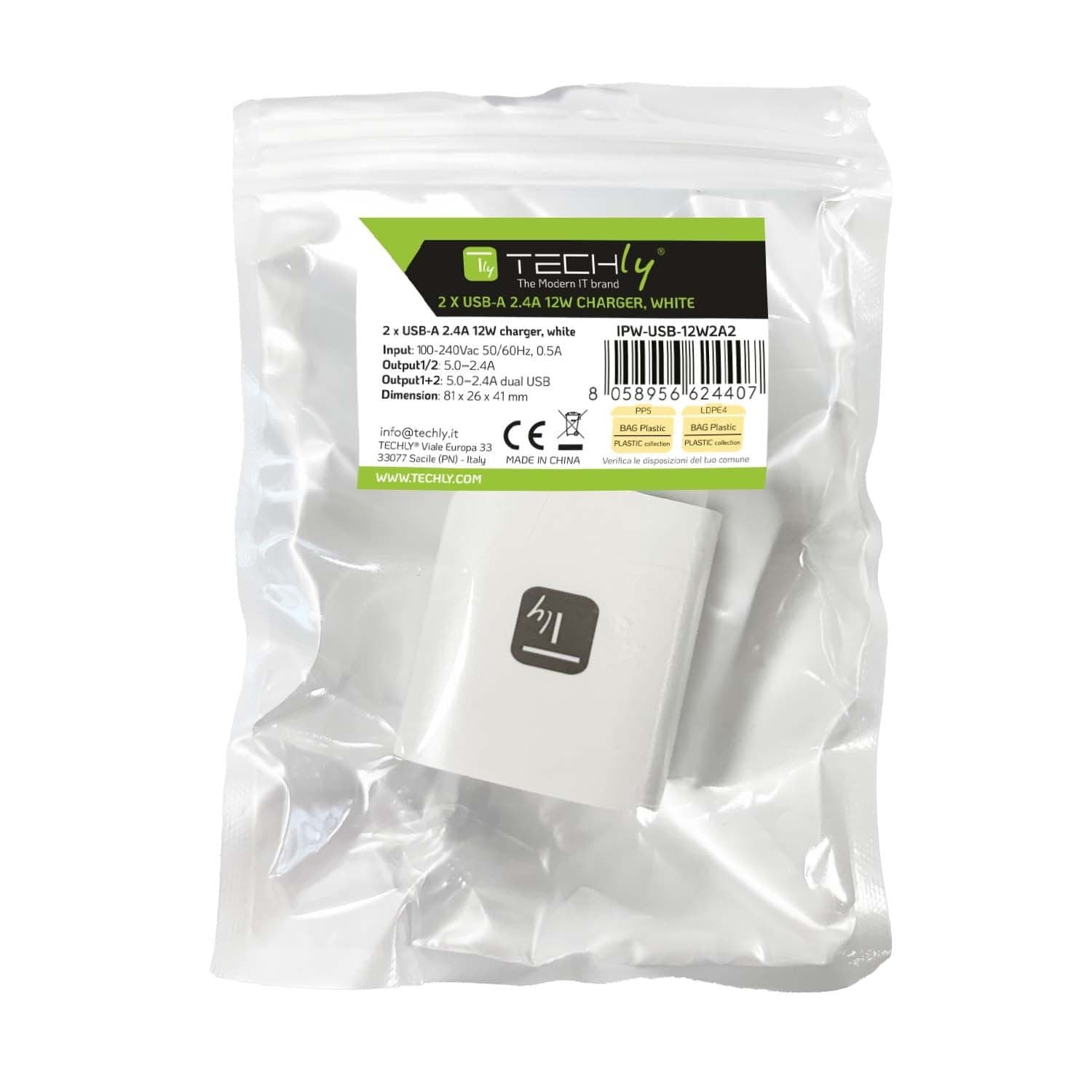 Caricatore Alimentatore 2x USB-A 12W da Muro - 2