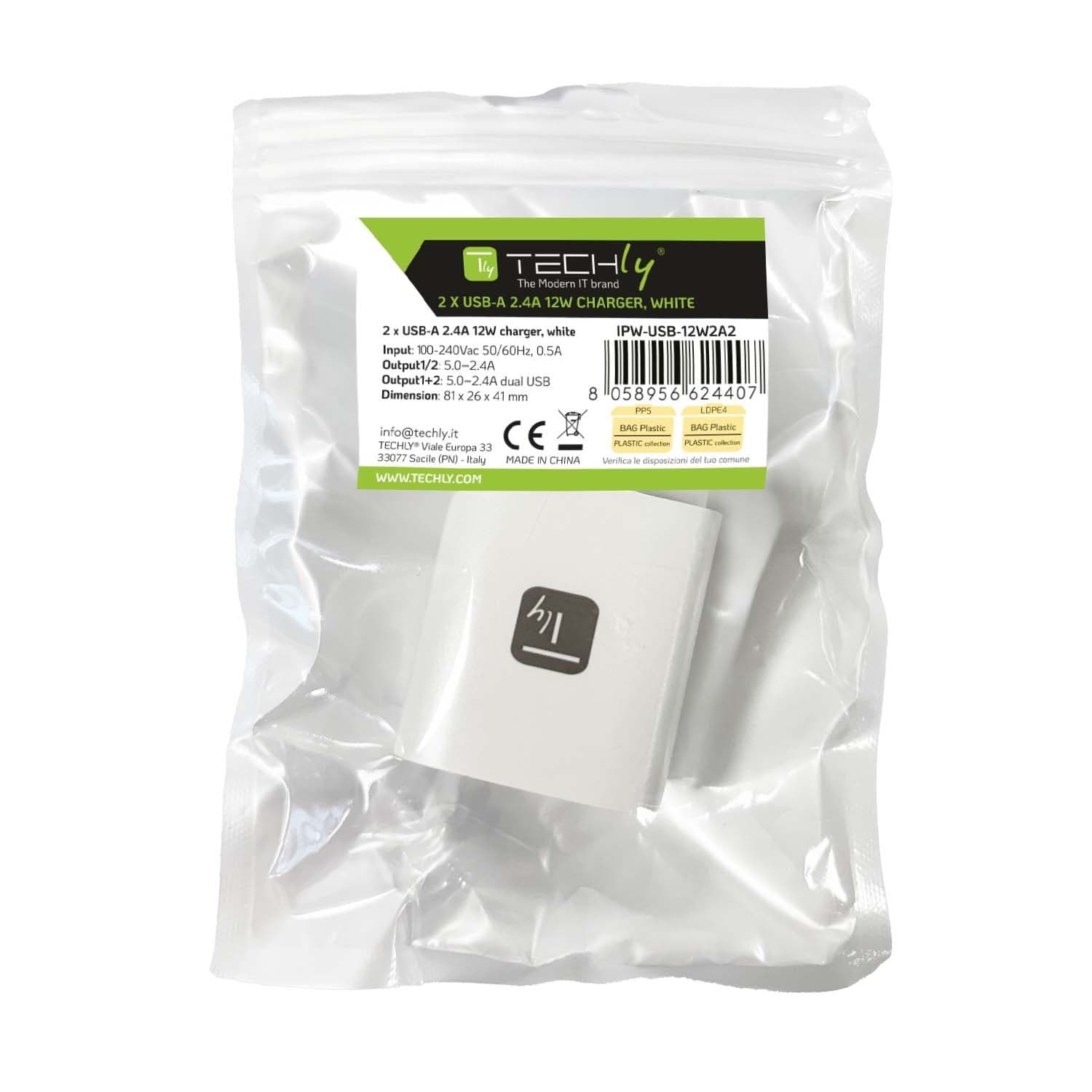 Caricatore Alimentatore 2x USB-A 12W da Muro - 6