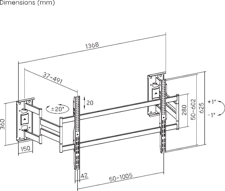 Supporto Universale a Muro con Piastra Divisa per TV LED LCD 75-120'' Full-Motion - 9
