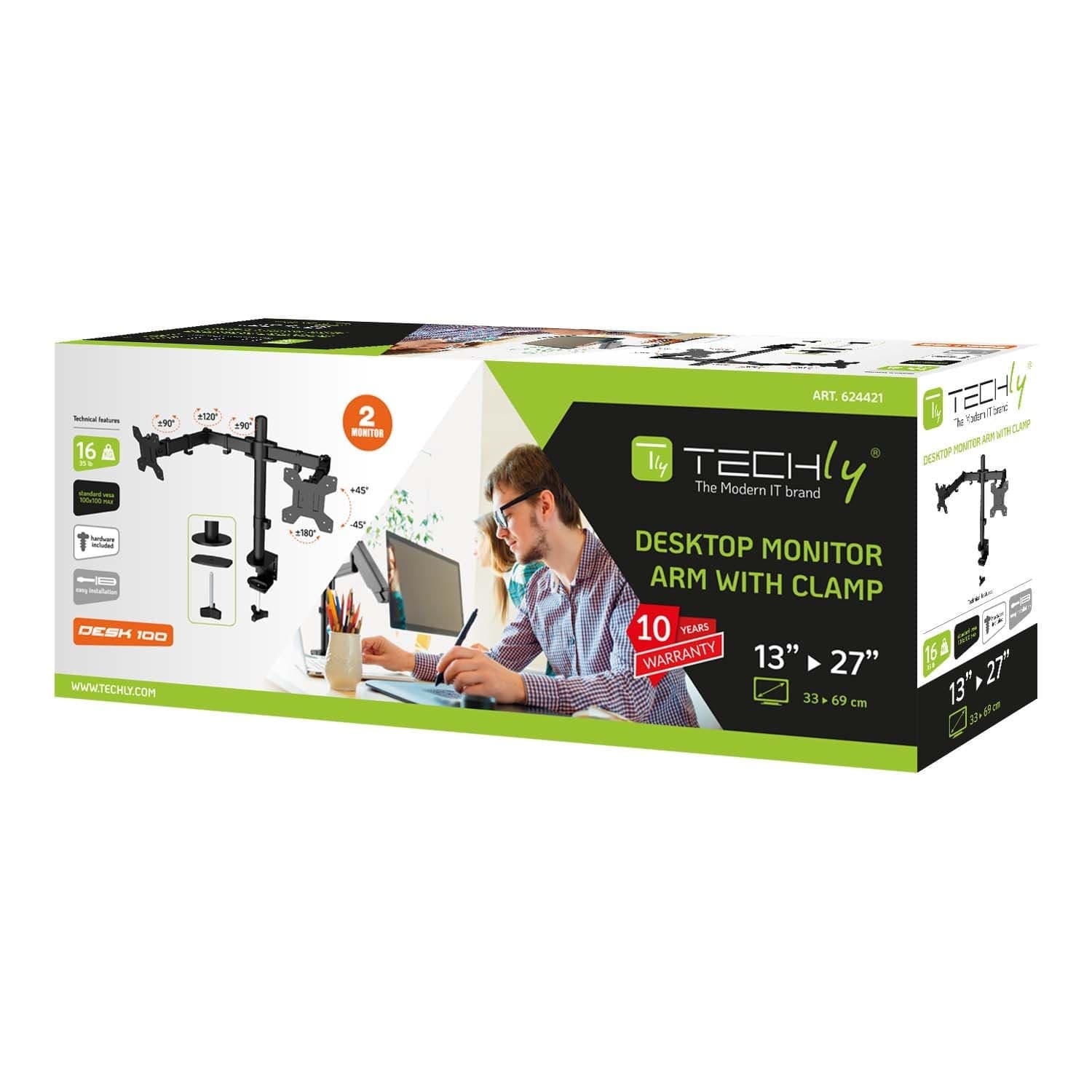 Supporto da Scrivania per 2 Monitor 13-27'' a Morsetto o Vite Passante - 2