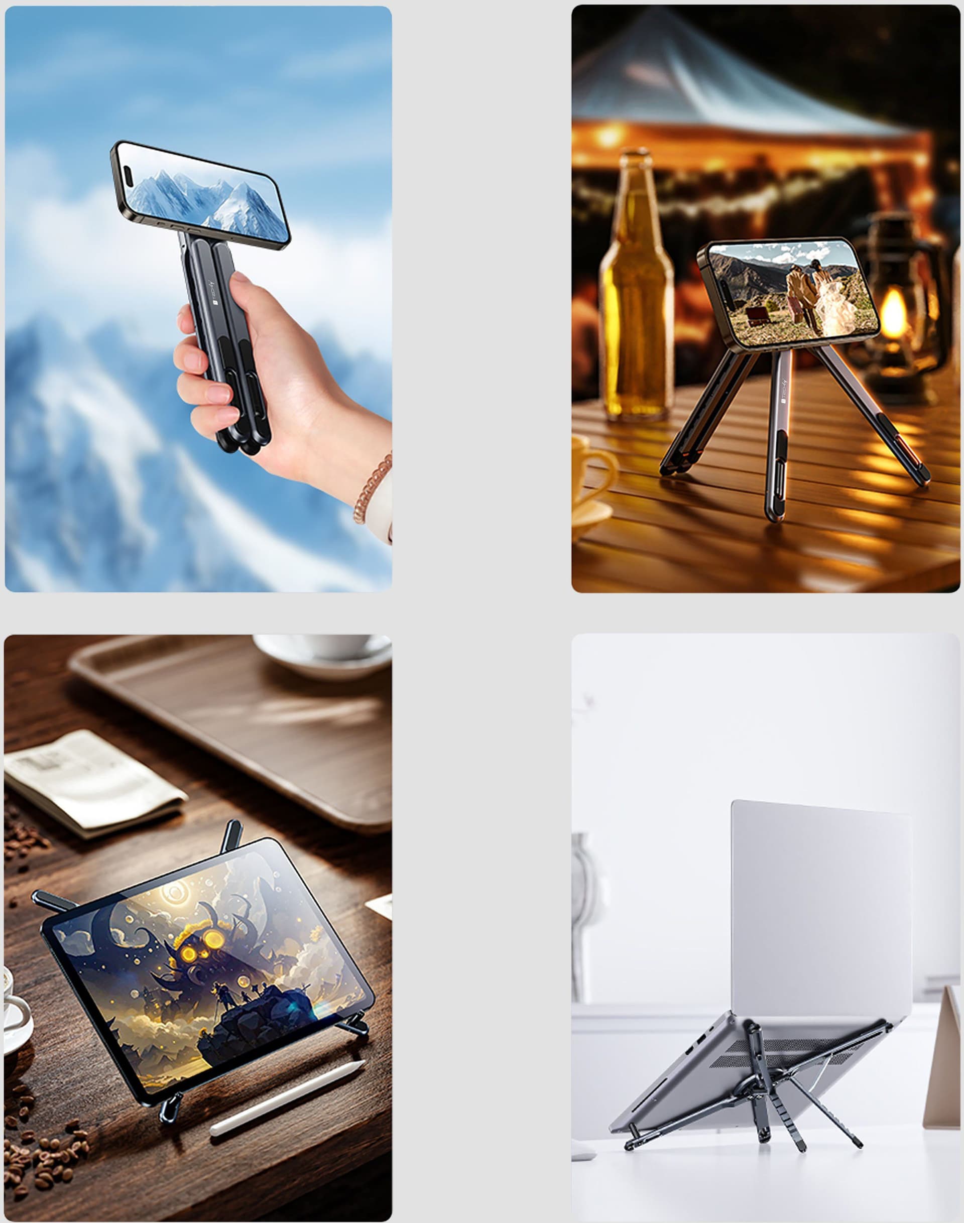 Supporto Pieghevole 3-in-1 Magnetico Altezza Regolabile per Laptop, Tablet e Smartphone - 3