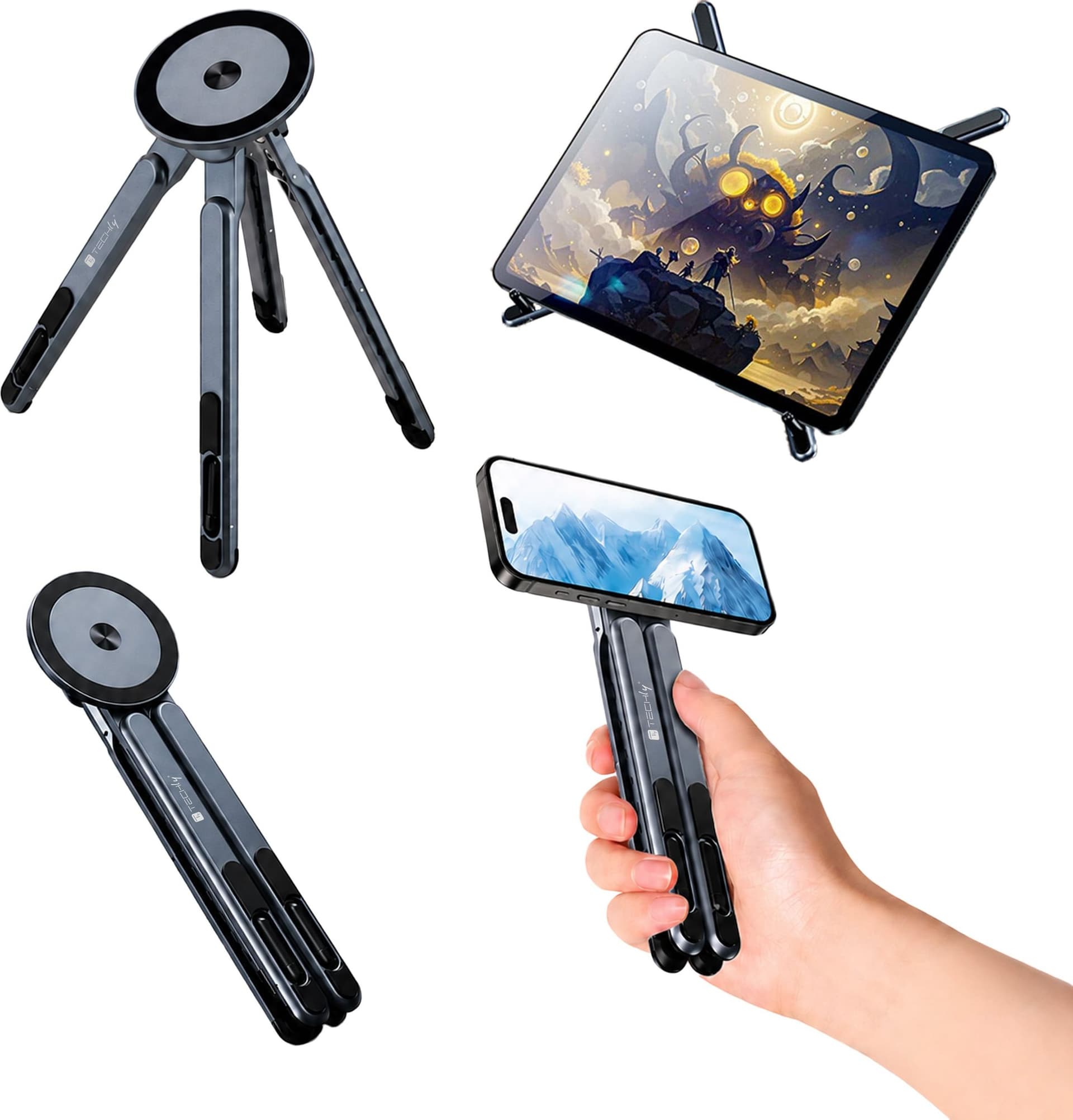 Supporto Pieghevole 3-in-1 Magnetico Altezza Regolabile per Laptop, Tablet e Smartphone - 8
