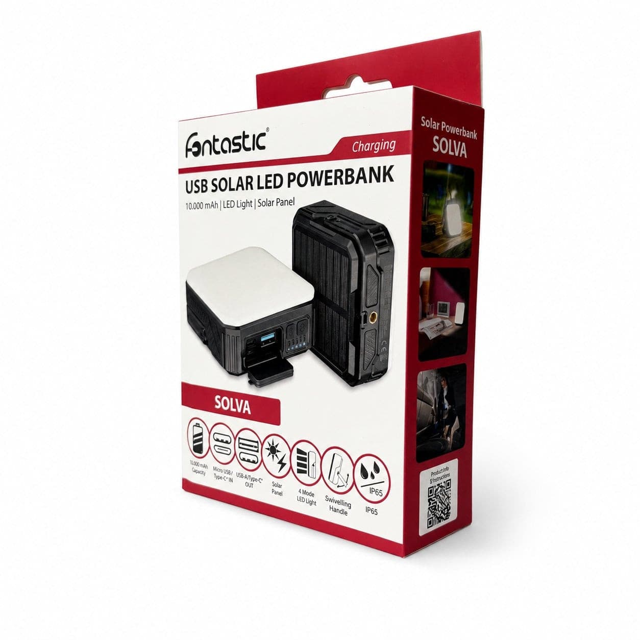 Power Bank Outdoor Energia Solare 10000 mAh con Lampada da Campeggio/Torcia IP65 2xUSB, Nero - 2