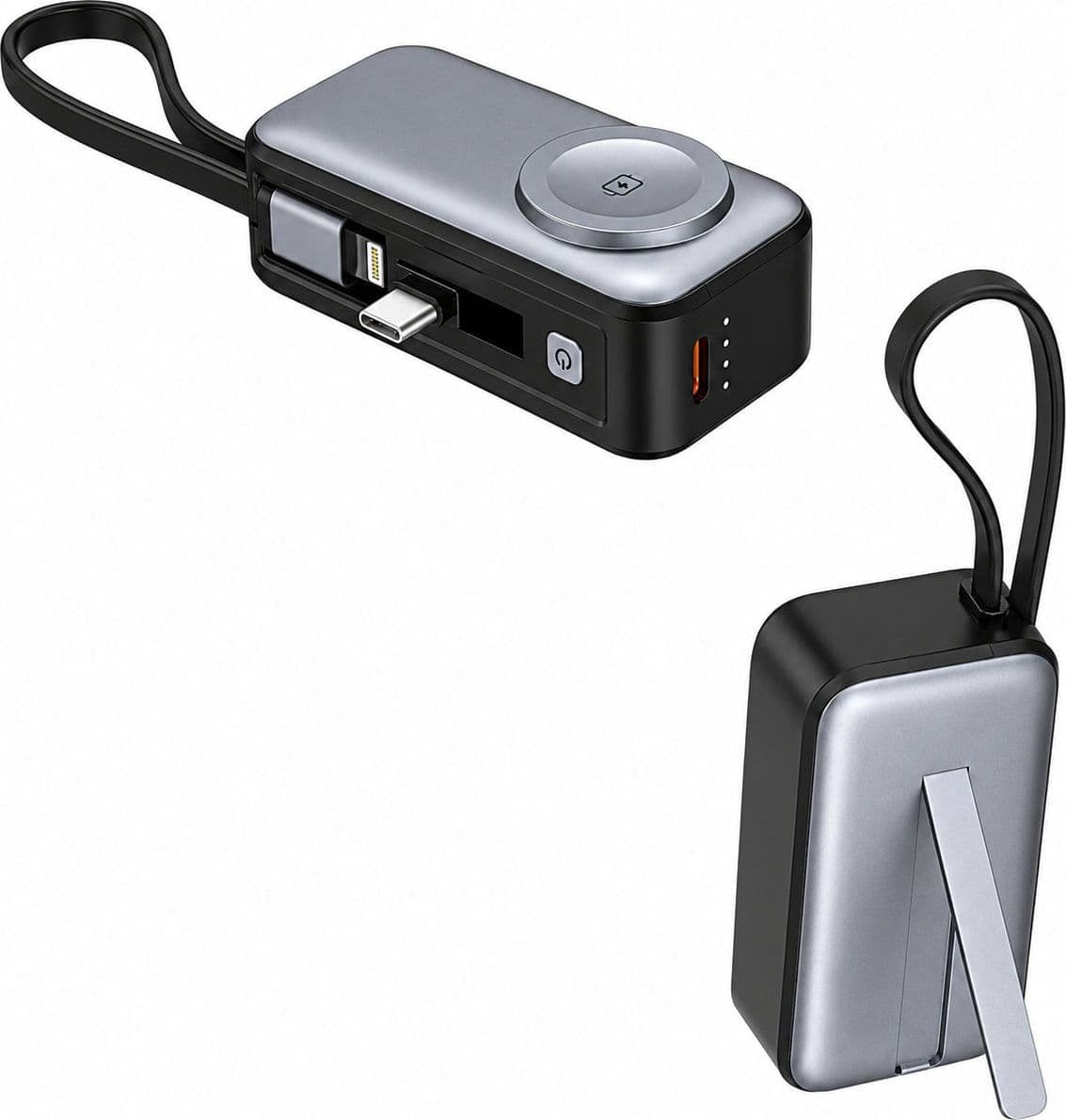 Mini Power Bank 3in1 5000 mAh con 2 porte USB-C&trade, Nero - 3
