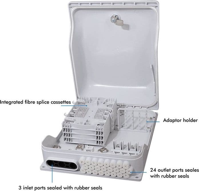 Scatola di Giunzione Fibra Ottica Max. 96 Fibre IP65 per Applicazioni FTTX con Serratura - 4