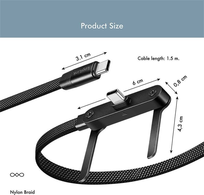 Cavo Dati/Ricarica Rapida USB-C&trade M/M 1,5m 480Mbps 240W con Supporto, Nero - 2