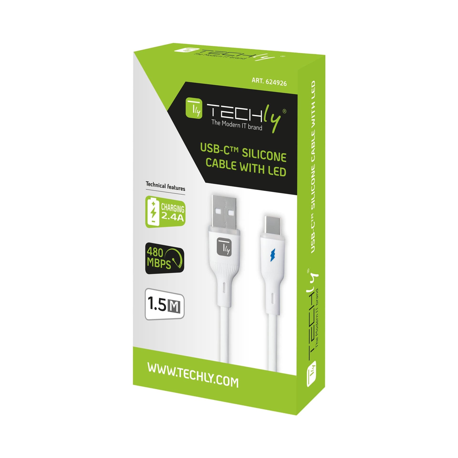 Cavo USB-C&trade Maschio / USB A Maschio 2.0 2.4A 1,5 m Silicone con Led, Bianco - 2