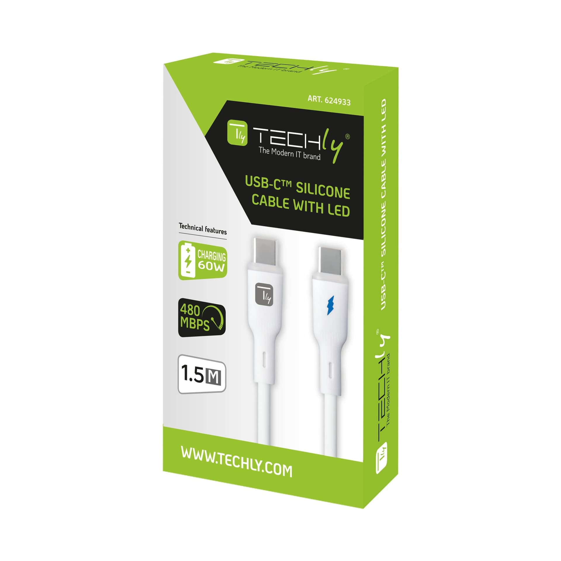 Cavo USB-C&trade Maschio / USB-C&trade Maschio 2.0 PD 60W 1,5 m Silicone con Led, Bianco - 2