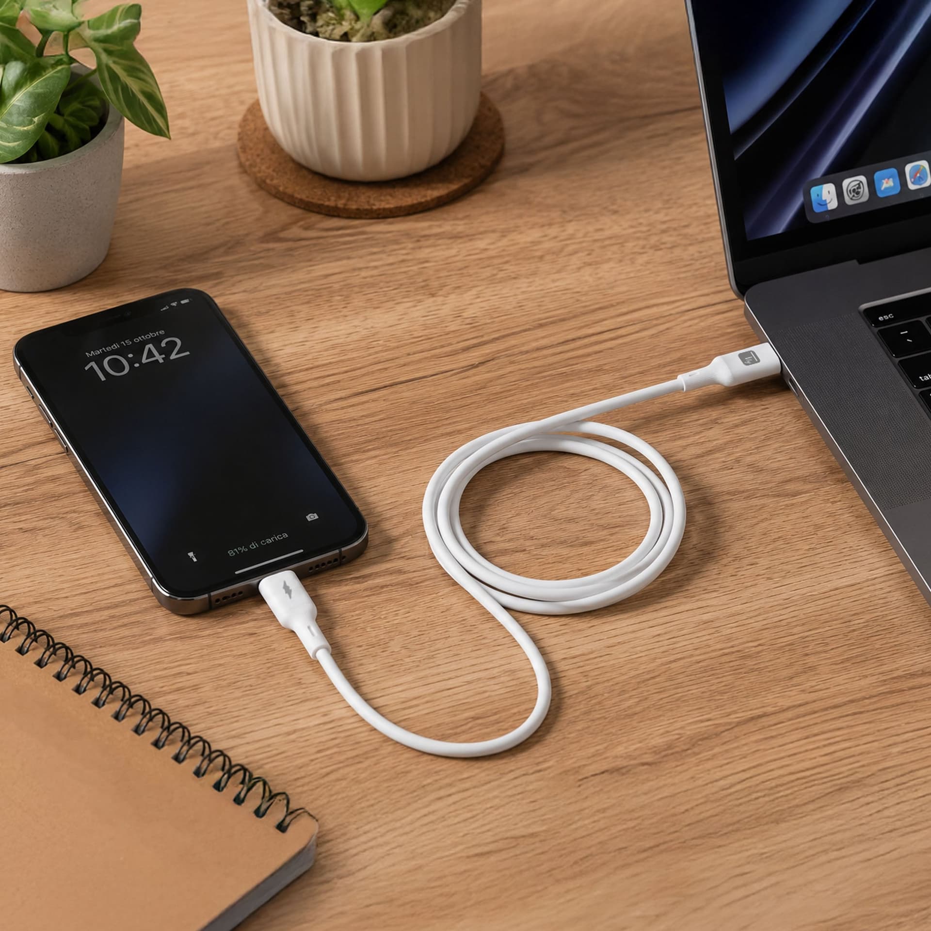 Cavo USB-C&trade Maschio / USB-C&trade Maschio 2.0 PD 60W 1,5 m Silicone con Led, Bianco - 4