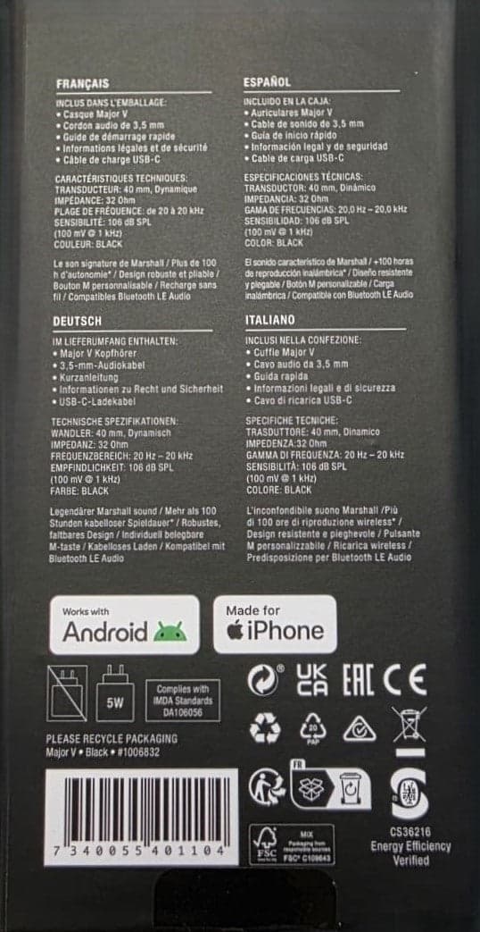 Marshall Major V Cuffie Wireless On Ear Black - 3