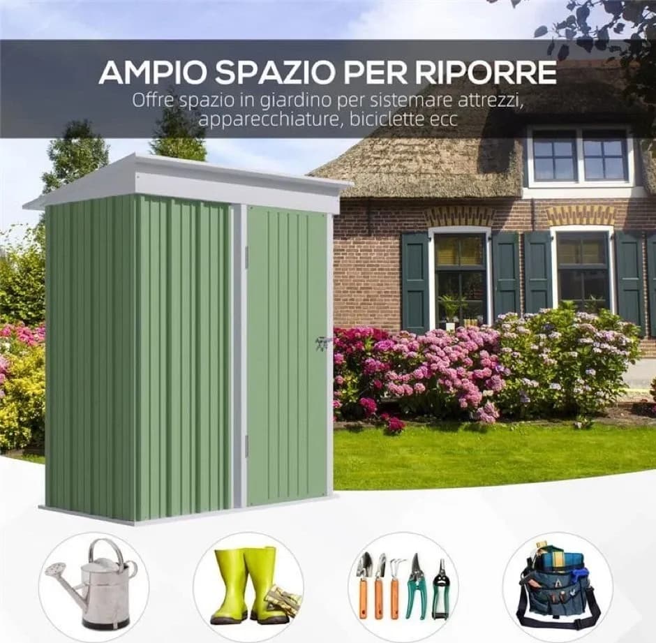 Outsunny Casetta da Giardino Porta Attrezzi in Acciaio con Porta Bloccabile, 161x95x163/181cm, Verde | Dimensioni 170.00 × 100.00 × 20.00 cm - 3