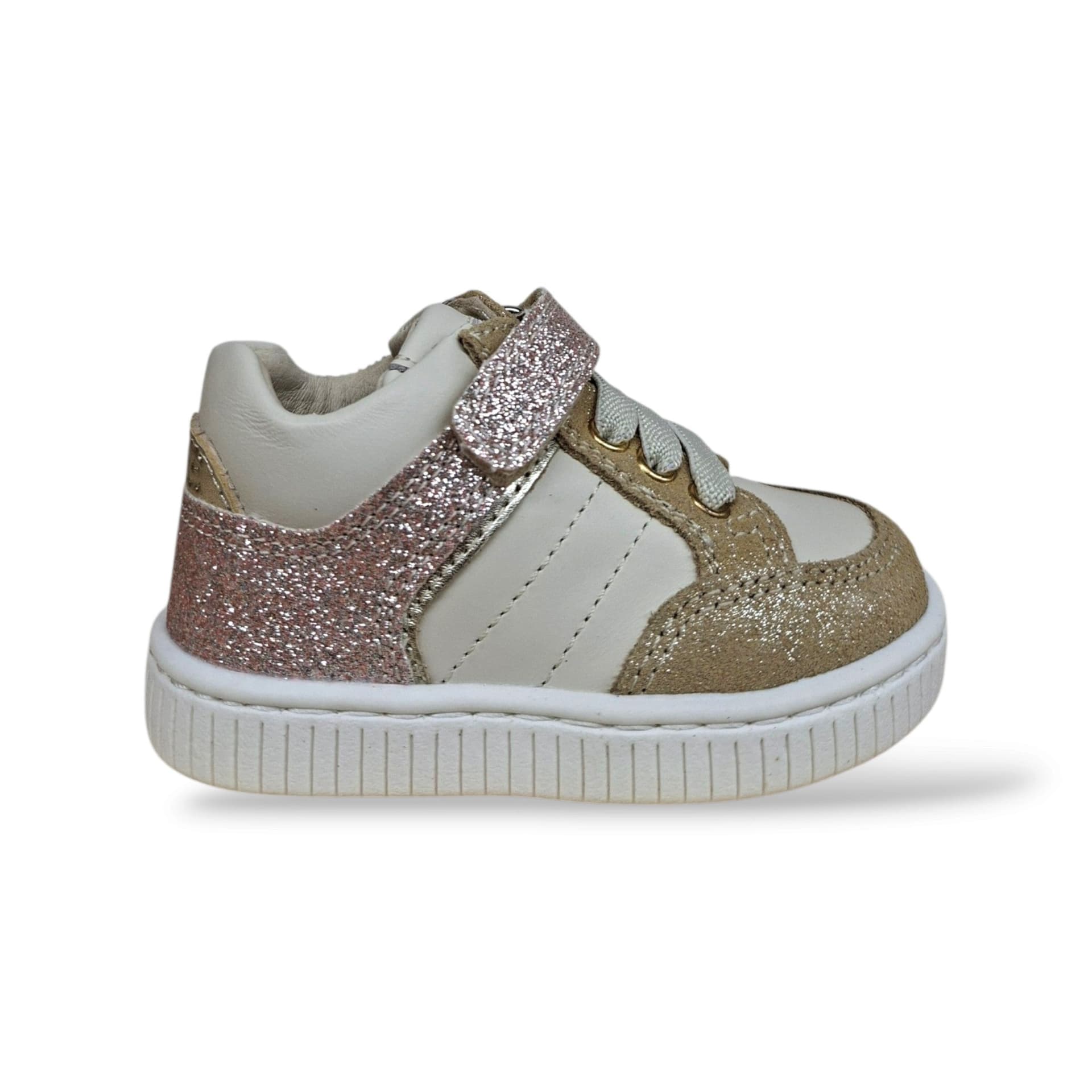 Balducci Cita Scarpe Primi Passi Bambine Bianco Platino Cipria Glitter | Laccio Elastico e Velcro Tallone Rinforzato Fondo Flessibile Arco Plantare | Taglia 19-24 | Scarpetteria Gica - 6