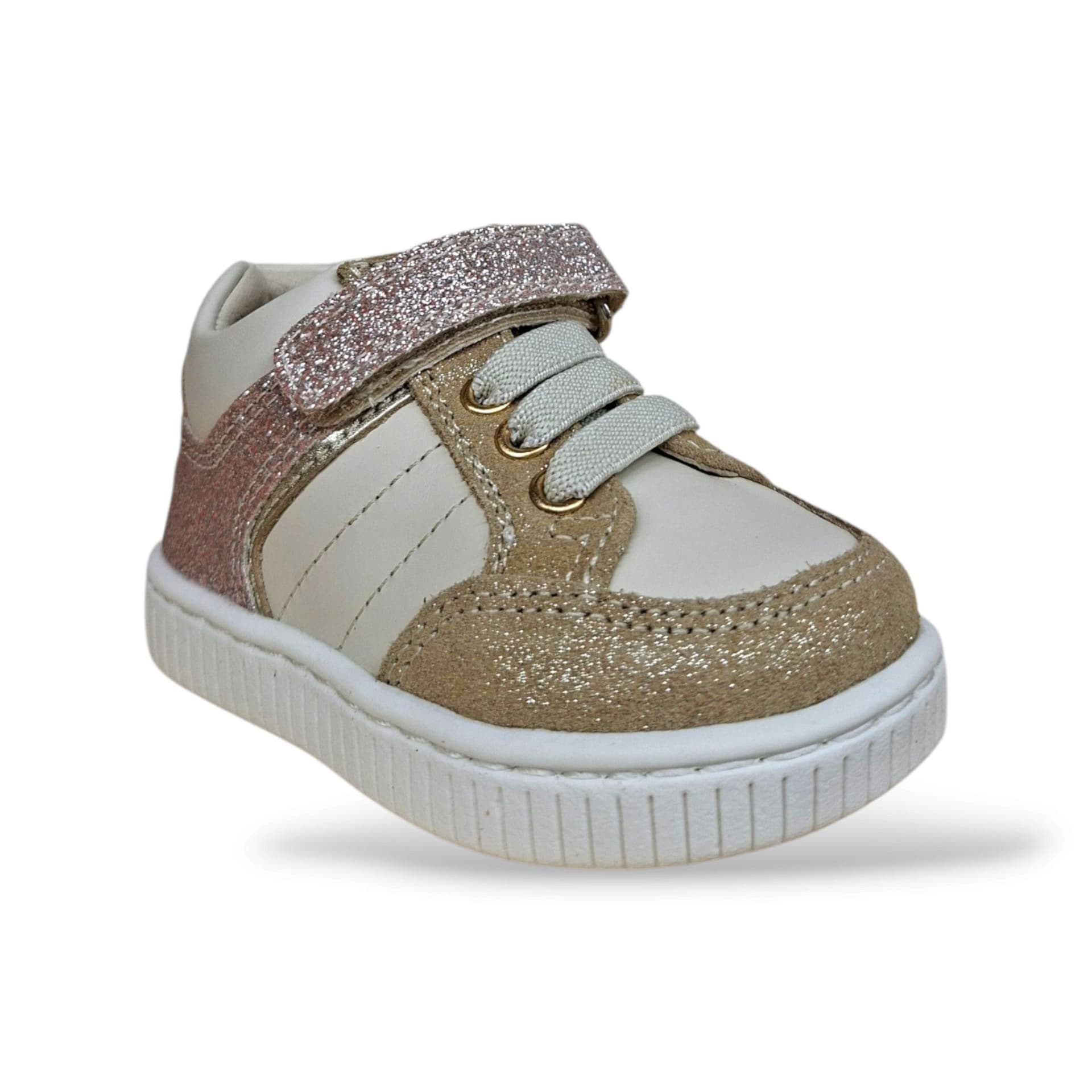 Balducci Cita Scarpe Primi Passi Bambine Bianco Platino Cipria Glitter | Laccio Elastico e Velcro Tallone Rinforzato Fondo Flessibile Arco Plantare | Taglia 19-24 | Scarpetteria Gica - 2