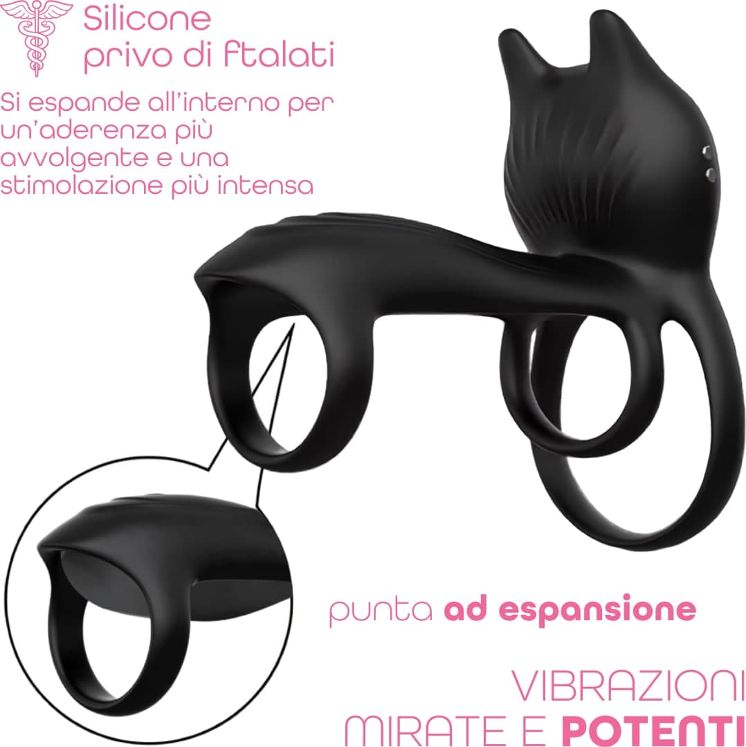 Anello per Pene Fallico Vibrante Regolabile con Telecomando Triplo Anello SexToy - 4