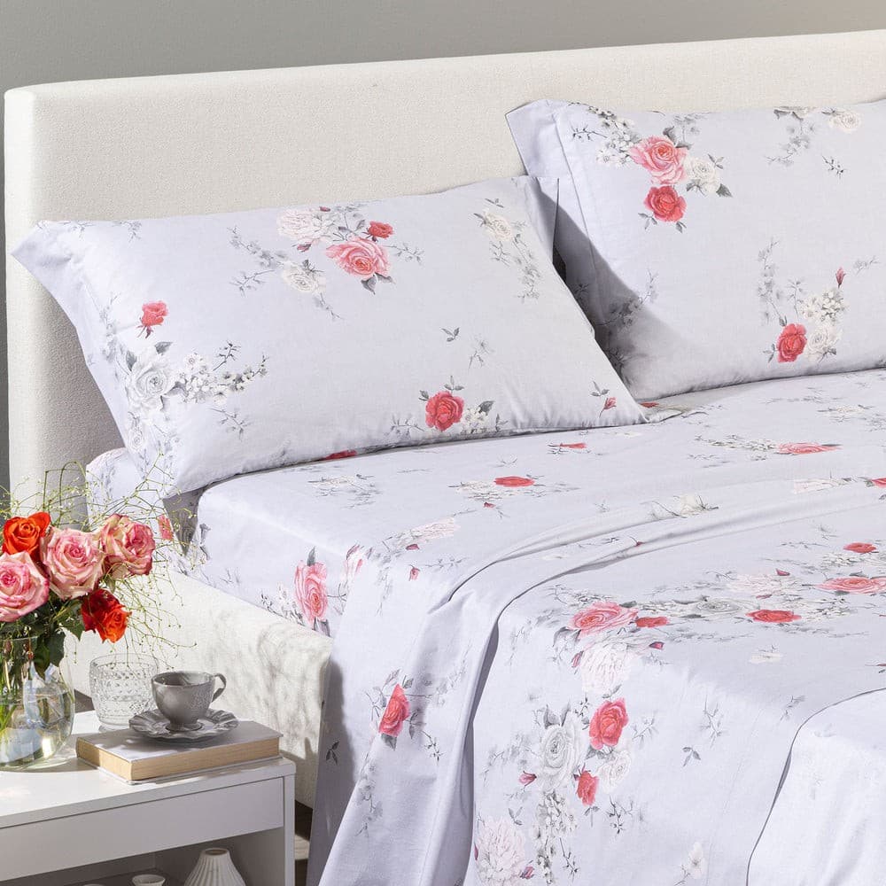 Lenzuola Giardino di Rose ! Caleffi Garden in Puro Cotone - Set completo Letto 2 Piazze 240x280 cm - 4