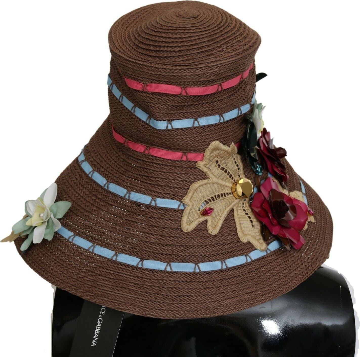 Dolce & Gabbana Brown Knitted Straw Floral Hat - 3