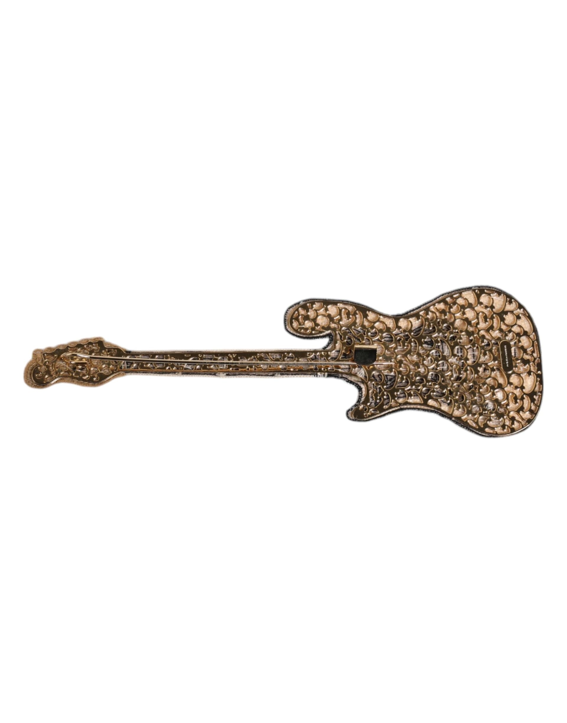 Dolce & Gabbana Gold Brass Logo Beaded Guitar Pin Brooch - 5