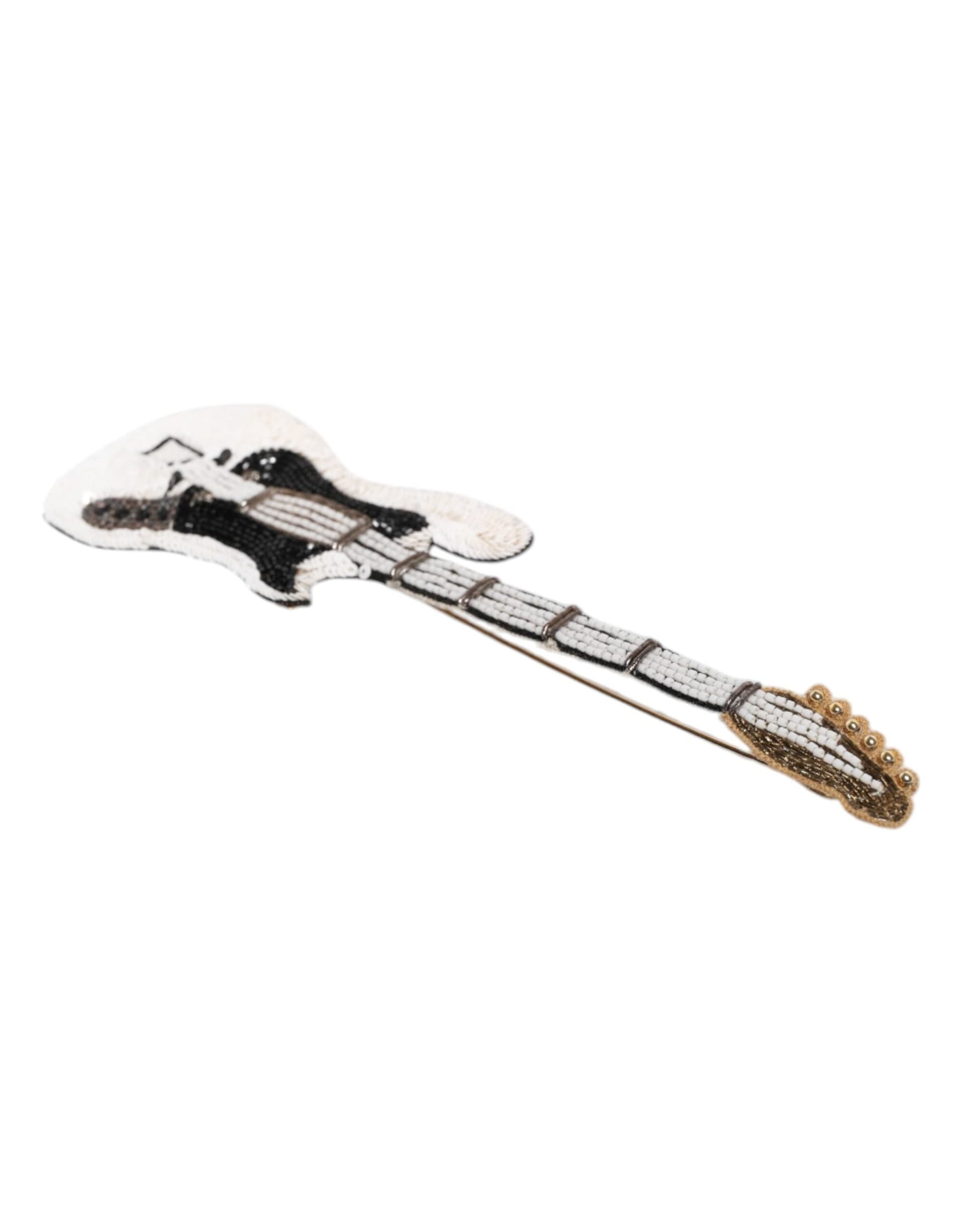 Dolce & Gabbana Gold Brass Logo Beaded Guitar Pin Brooch - 6