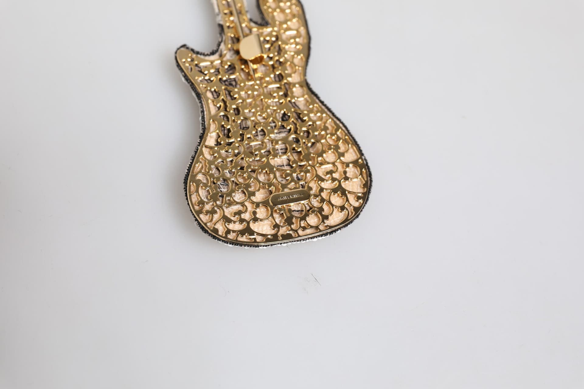 Dolce & Gabbana Gold Brass Logo Beaded Guitar Pin Brooch - 7