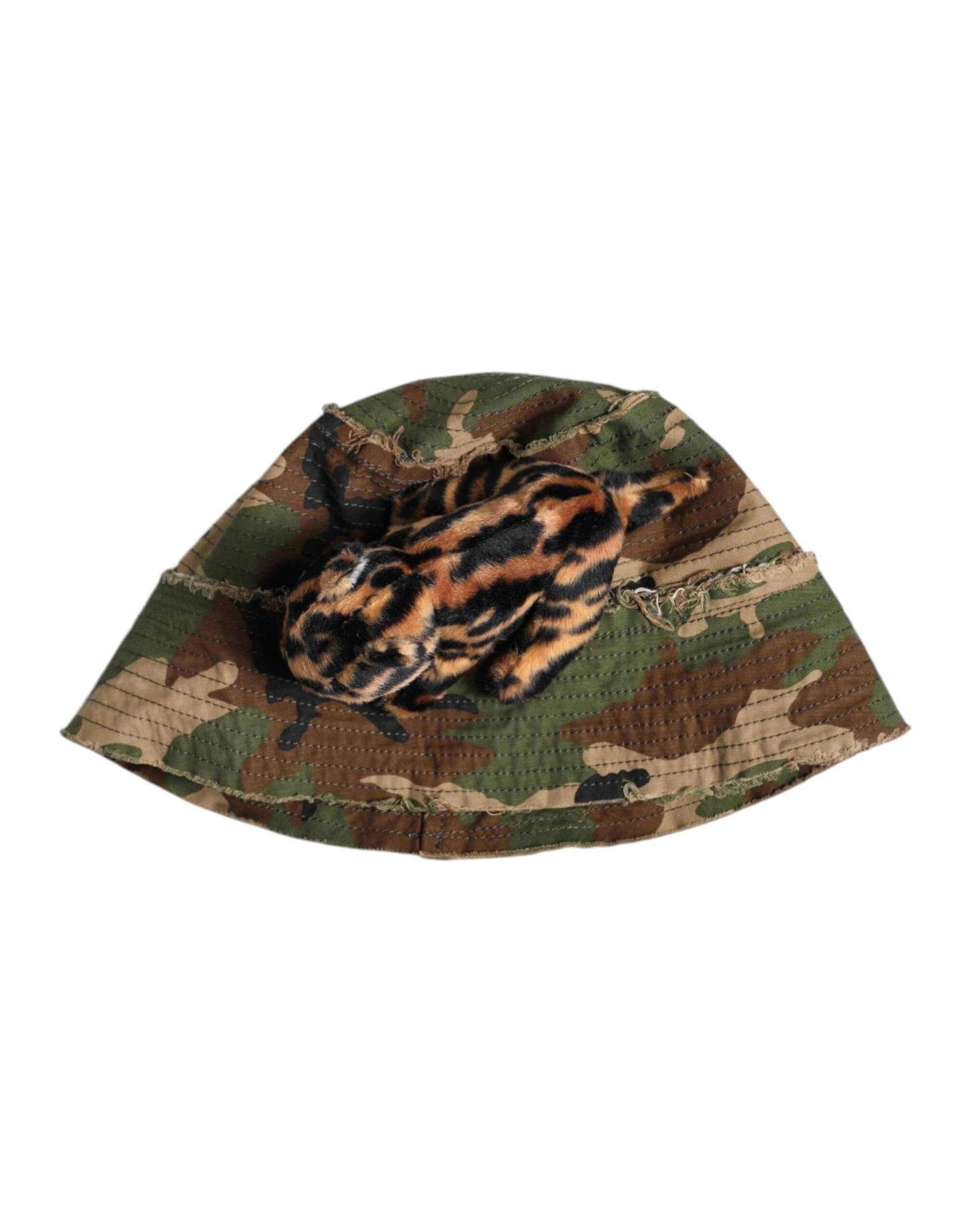 Dolce & Gabbana Multicolor Leopard Embellish Wide Brim Bucket Hat - 4