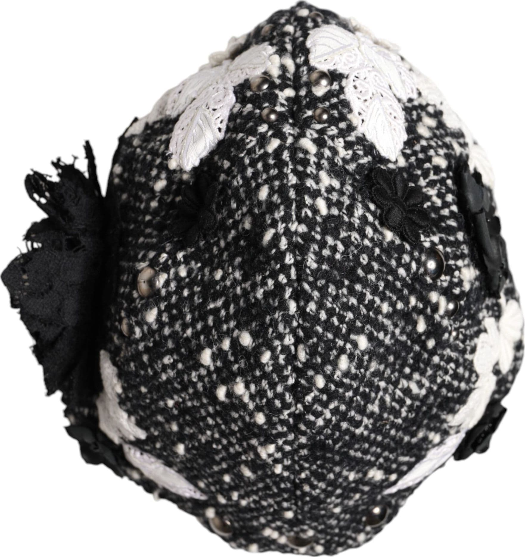 Dolce & Gabbana Black Wool White Floral Embellished Cloche Hat - 6
