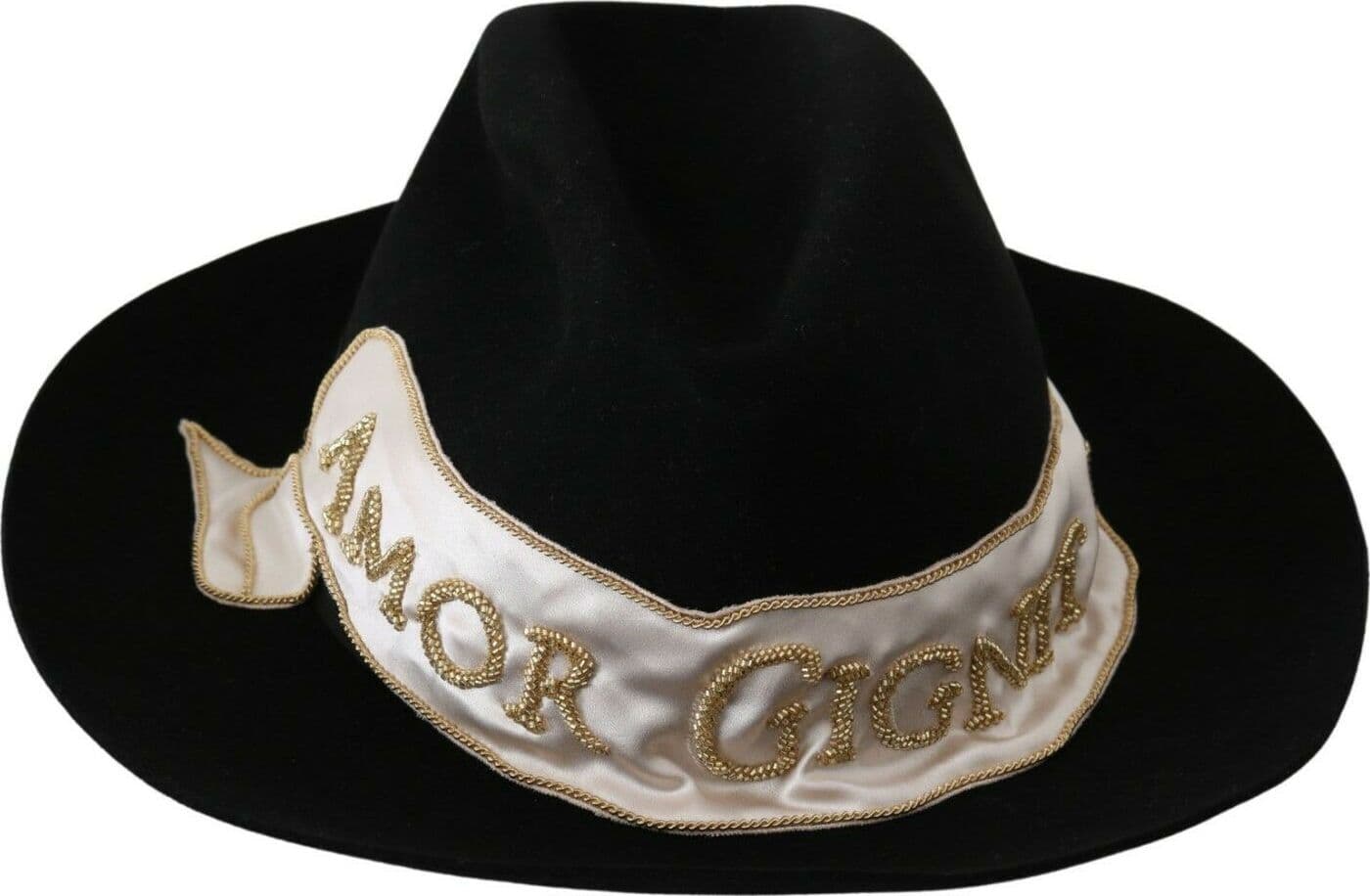 Dolce & Gabbana Black Lapin Amor Gignit Wide Brim Panama Hat - 2