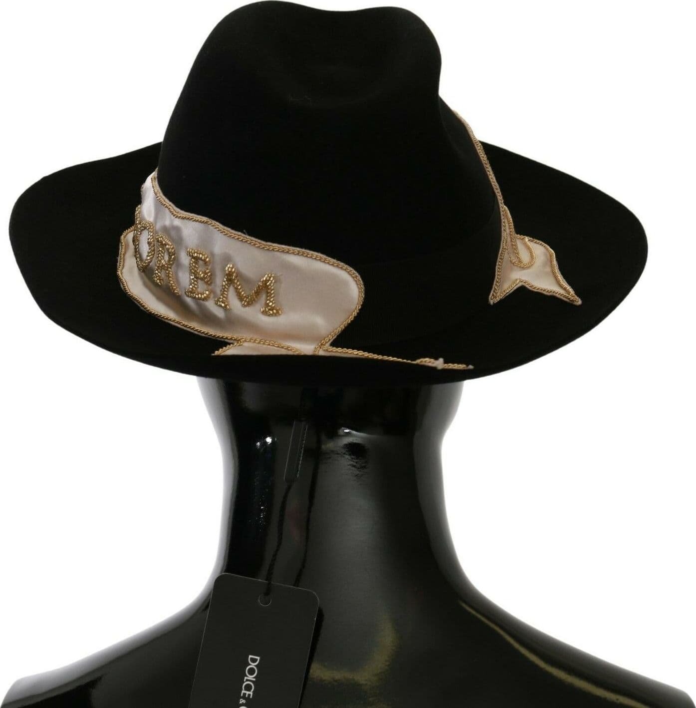 Dolce & Gabbana Black Lapin Amor Gignit Wide Brim Panama Hat - 4