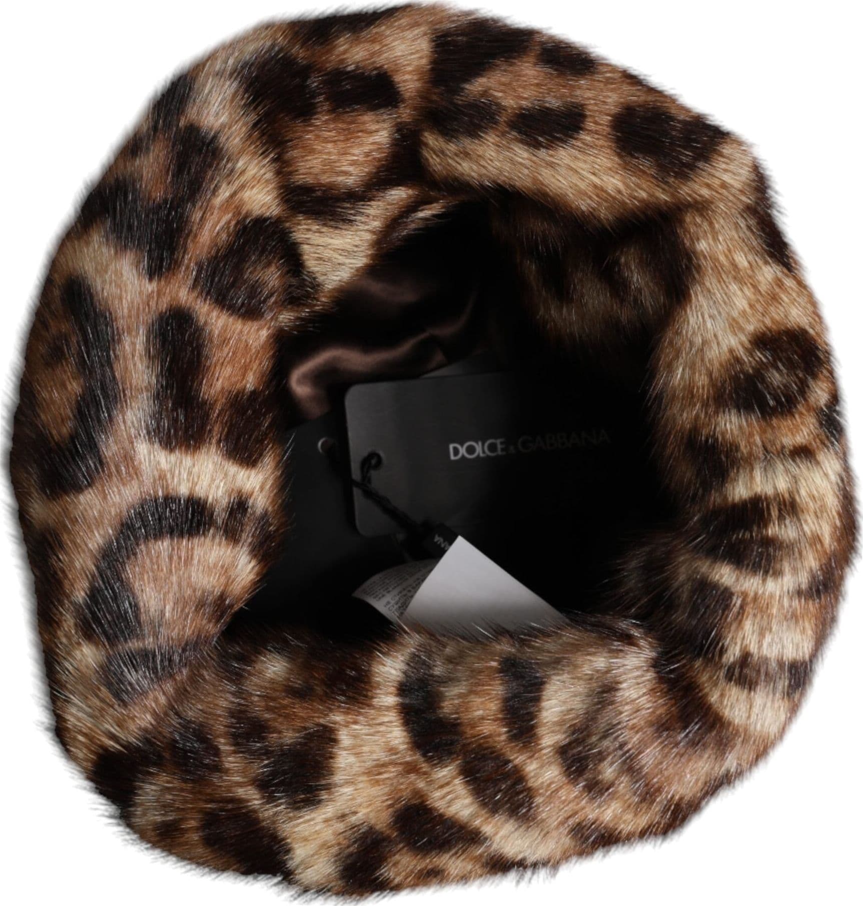 Dolce & Gabbana Brown Leopard Faux Fur Women Bucket Hat - 5