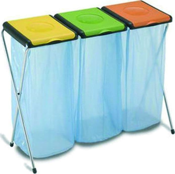 pattumiera portasacco  nature  3 scomparti cm.105,5x40x82  struttura in acciaio - 3