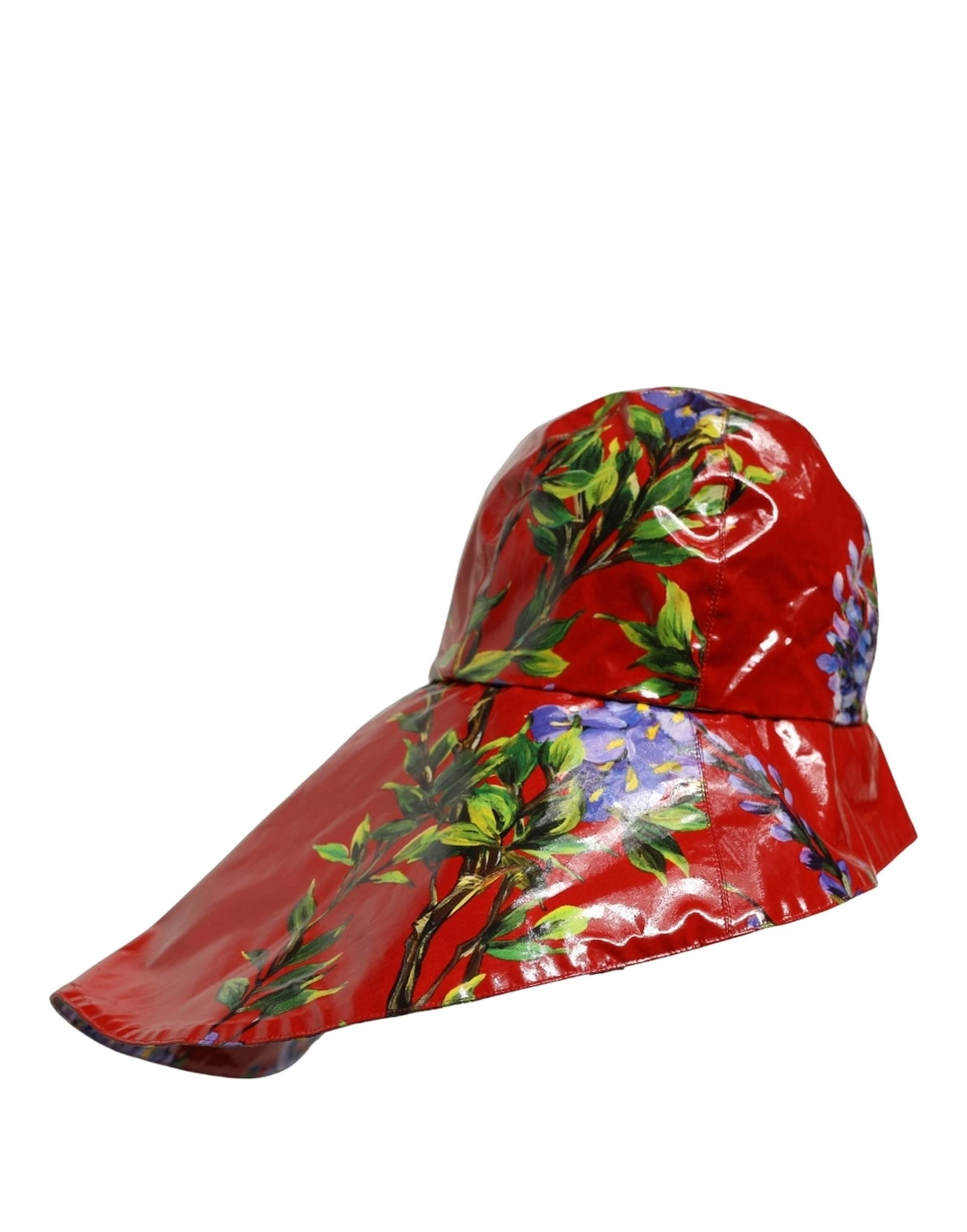 Dolce & Gabbana Glossy Red Floral Wide Brim Bucket Capello Hat - 2