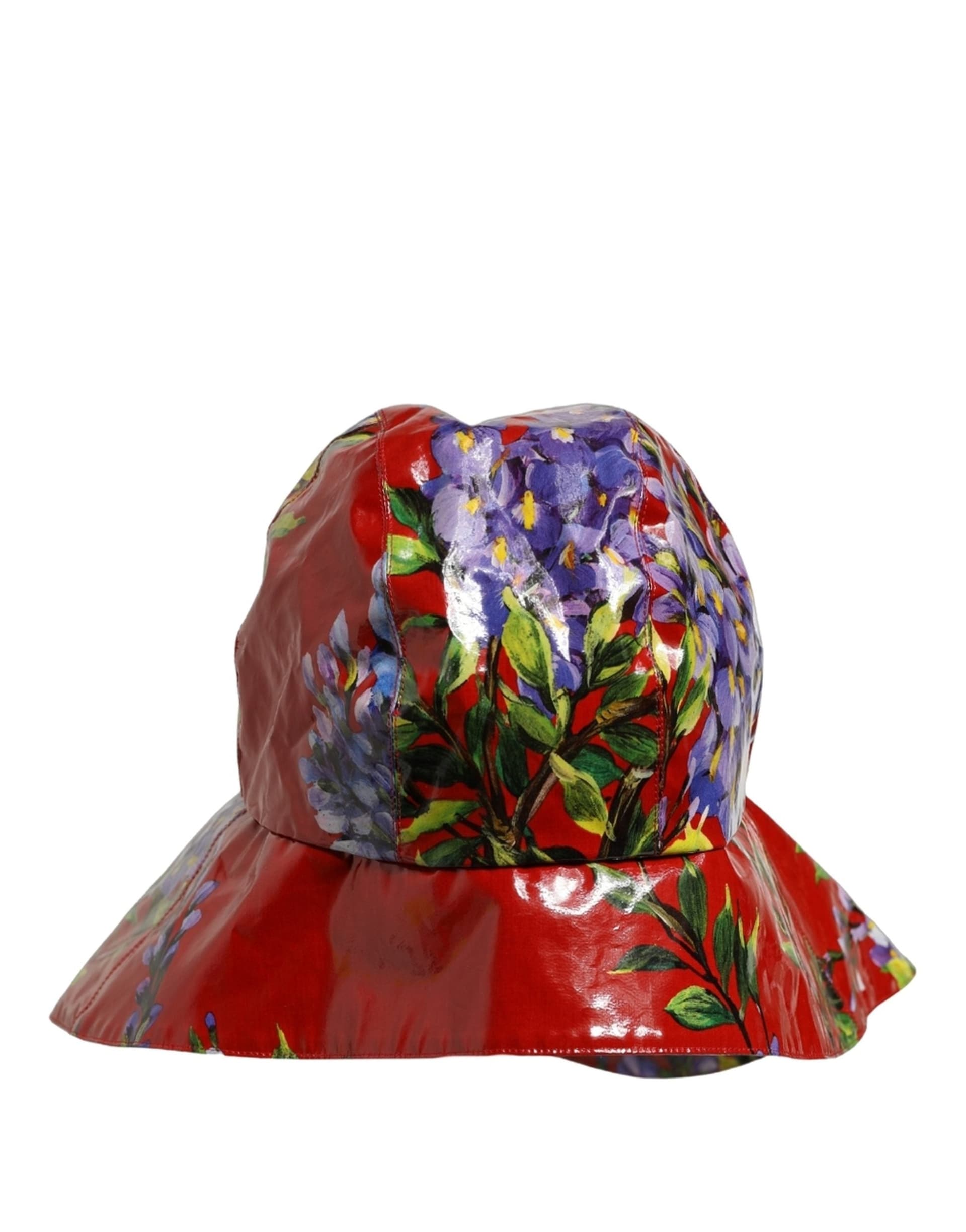 Dolce & Gabbana Glossy Red Floral Wide Brim Bucket Capello Hat - 3
