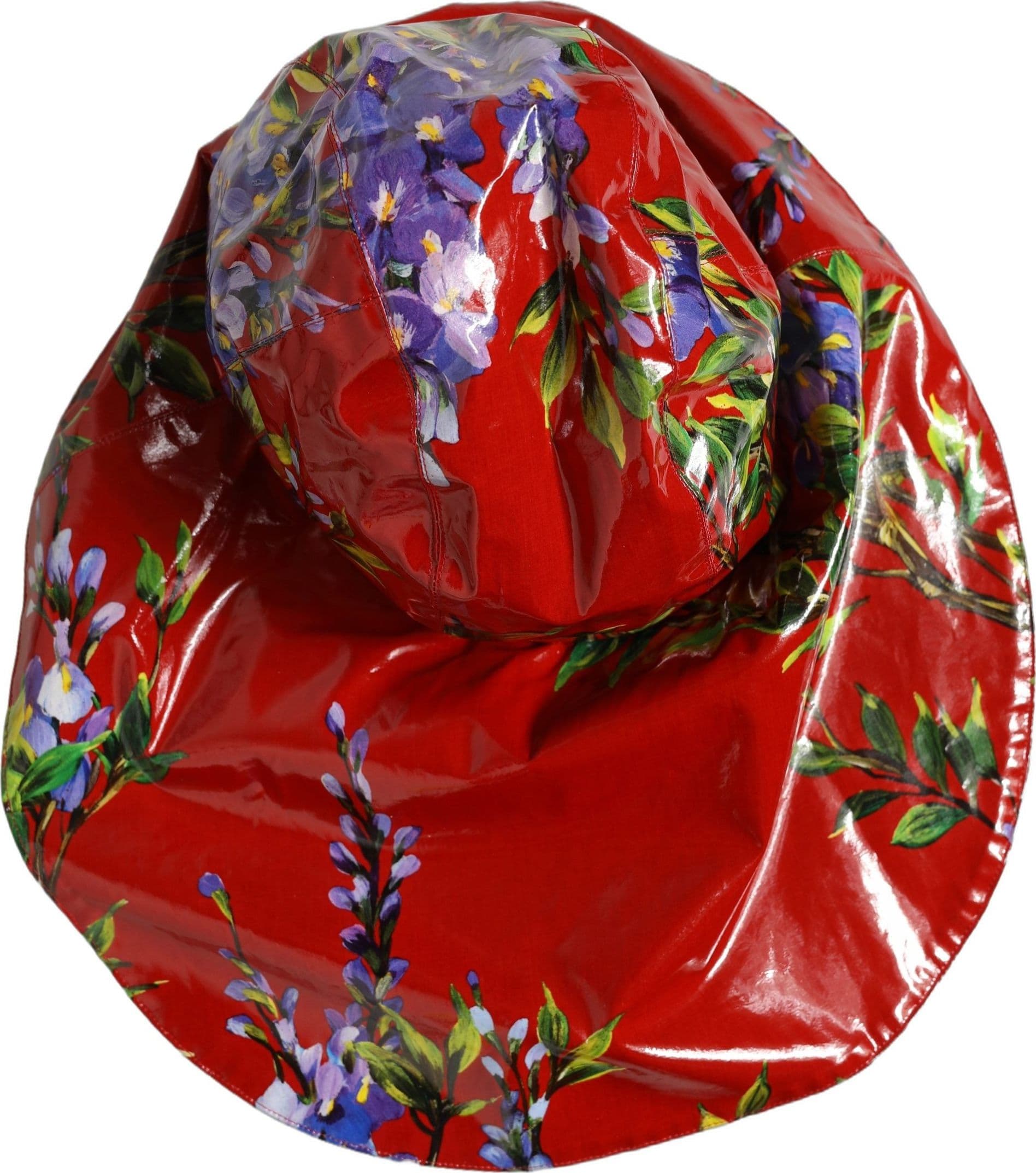 Dolce & Gabbana Glossy Red Floral Wide Brim Bucket Capello Hat - 4